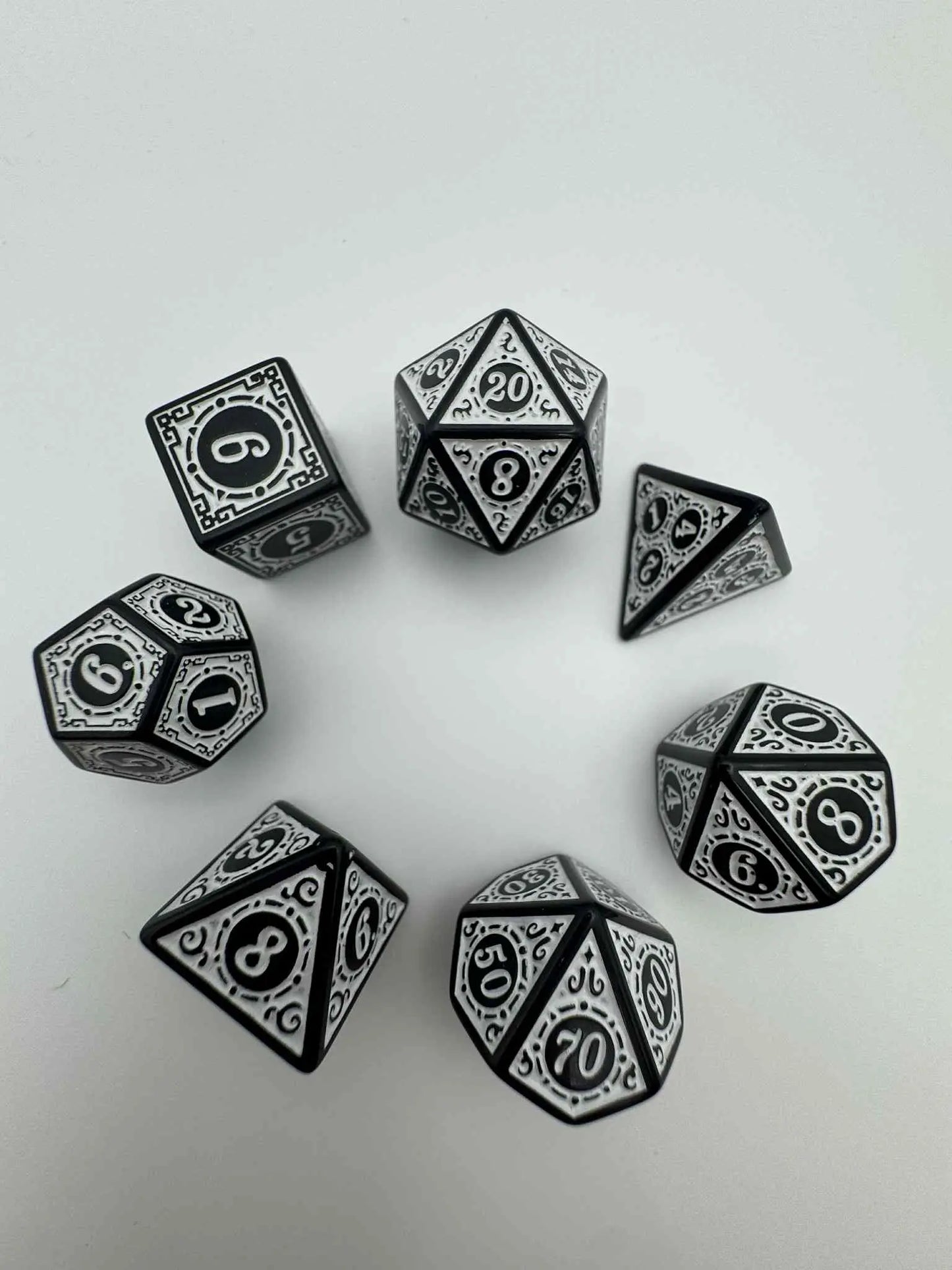 Dice - Black / White - Dice Set - 7 pc Set