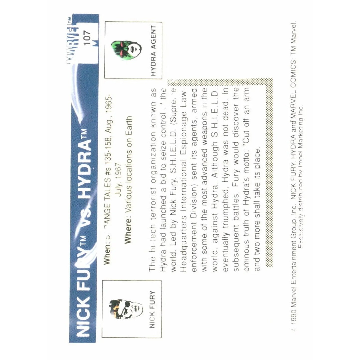 1990 Impel Marvel Universe #107 Nick Fury vs. Hydra - MOD Shop LLC