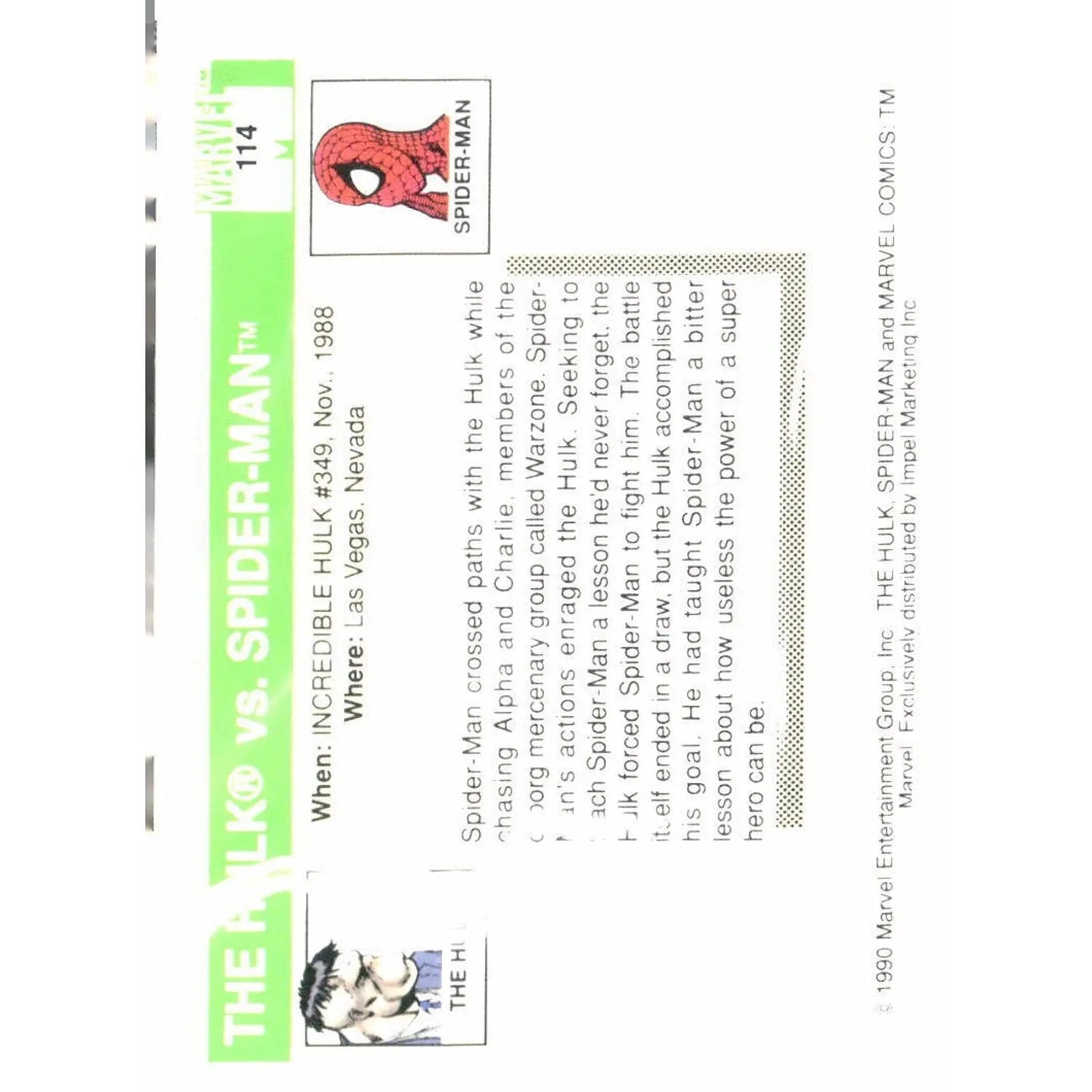 1990 Impel Marvel Universe #114 The Hulk vs. Spider - Man - MOD Shop LLC