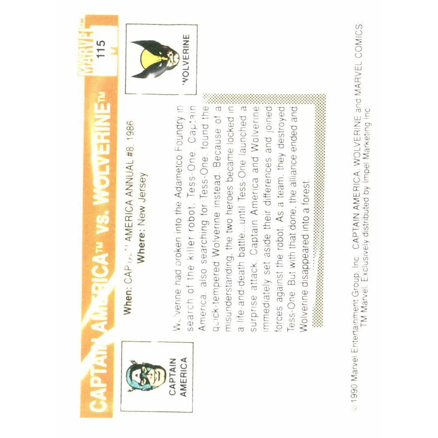 1990 Impel Marvel Universe #115 Captain America vs. Wolverine - MOD Shop LLC