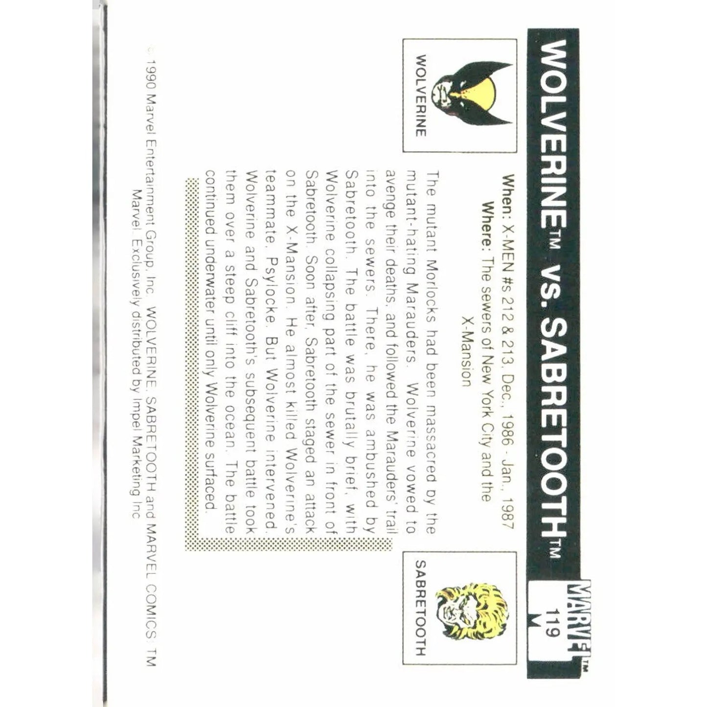 1990 Impel Marvel Universe #119 Wolverine / Sabretooth - MOD Shop LLC