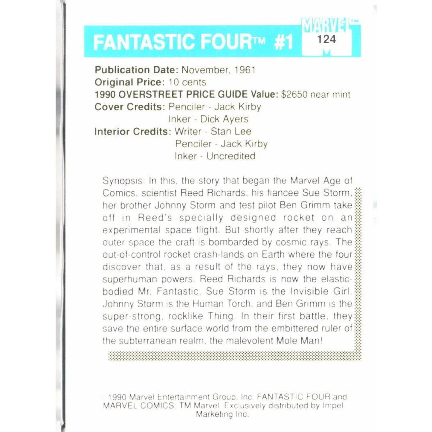 1990 Impel Marvel Universe #124 Fantastic Four #1 - MOD Shop LLC
