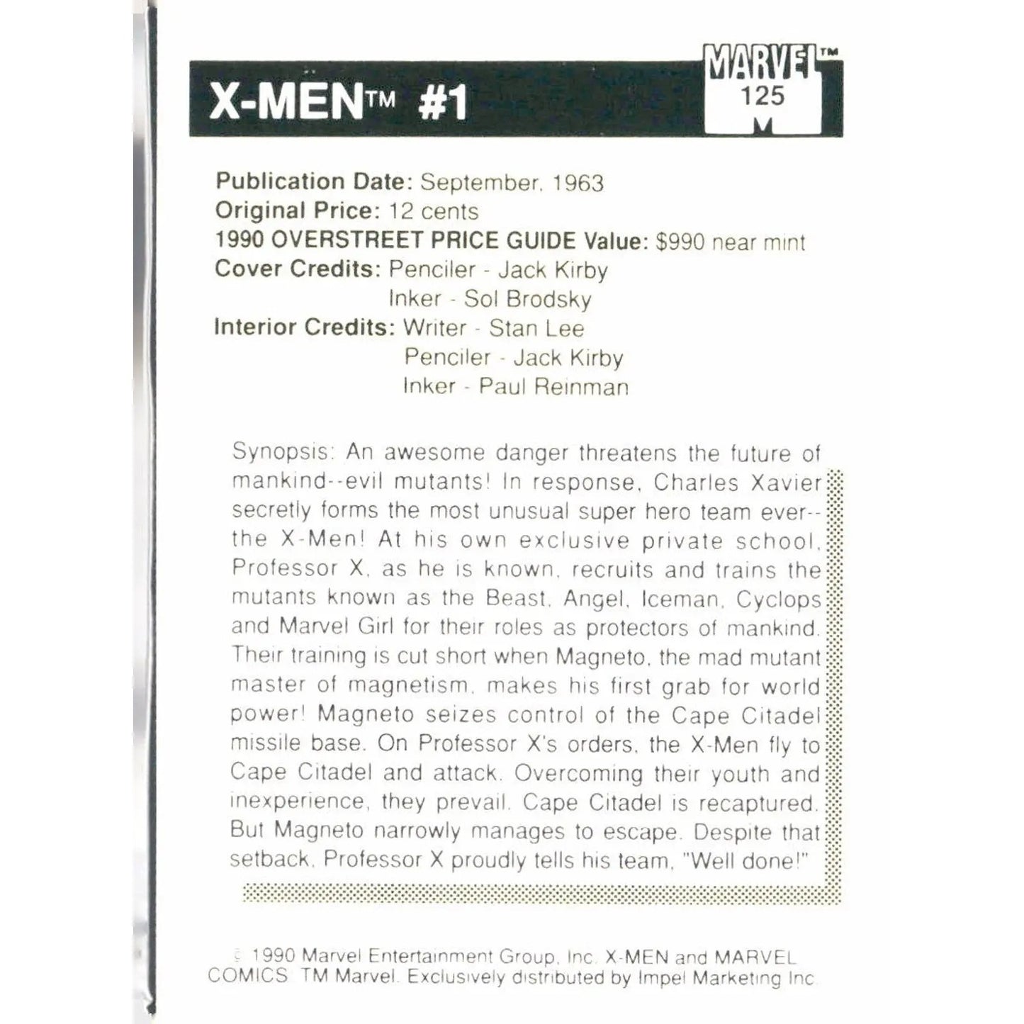 1990 Impel Marvel Universe #125 X - Men #1 - MOD Shop LLC
