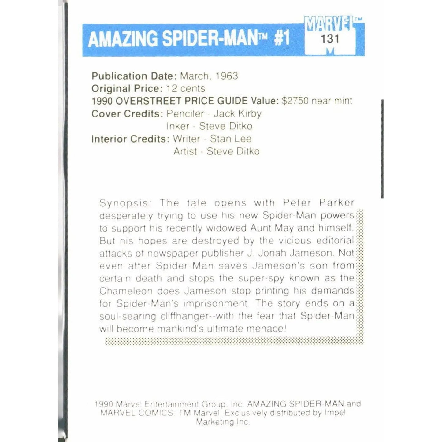 1990 Impel Marvel Universe #131 Amazing Spider - Man #1 - MOD Shop LLC