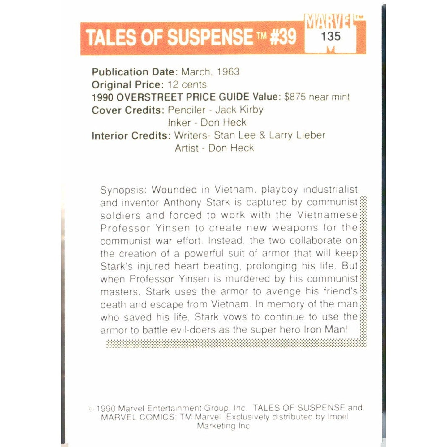 1990 Impel Marvel Universe #135 Tales of Suspense #39 - MOD Shop LLC