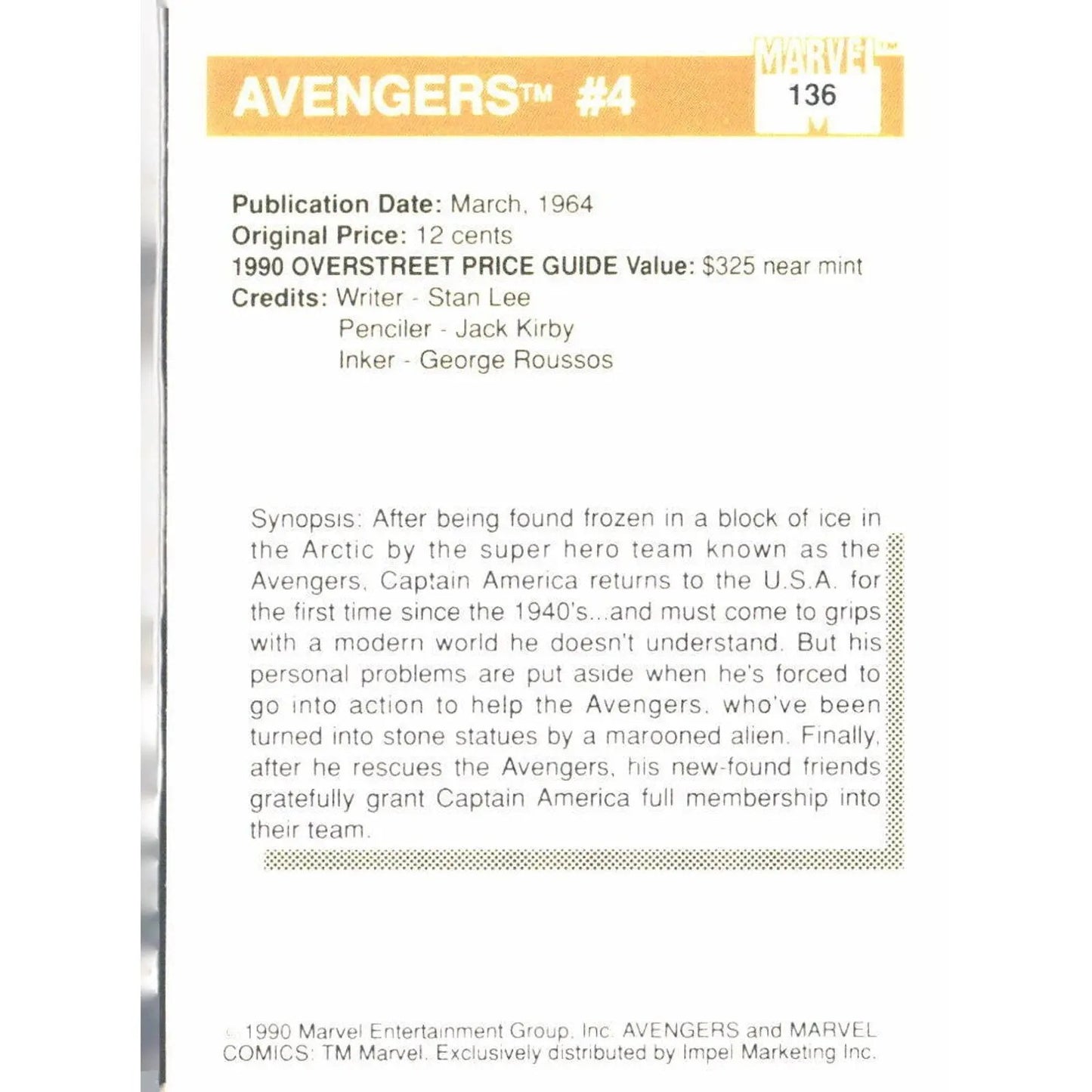 1990 Impel Marvel Universe #136 Avengers #4 - MOD Shop LLC