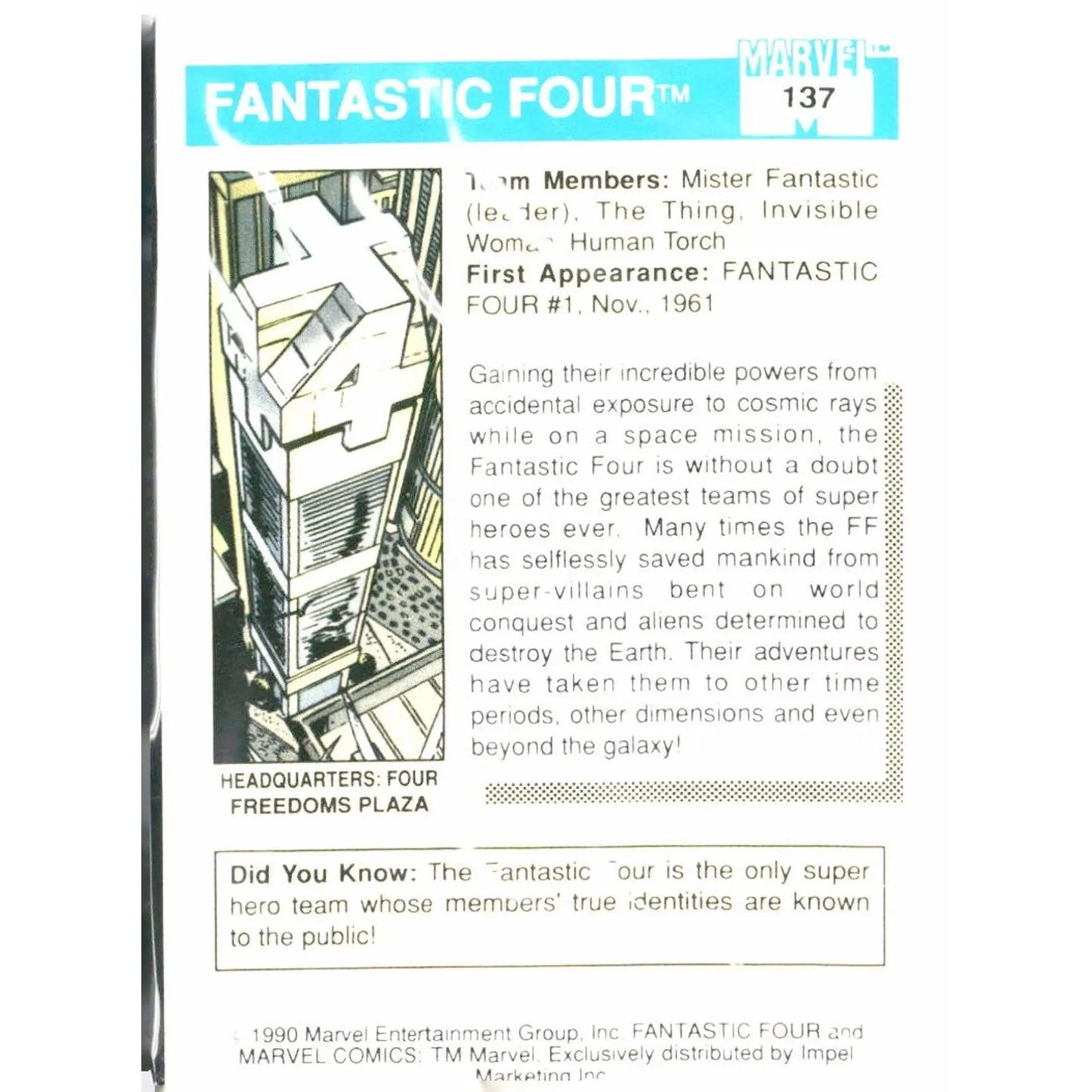 1990 Impel Marvel Universe #137 Fantastic Four - MOD Shop LLC