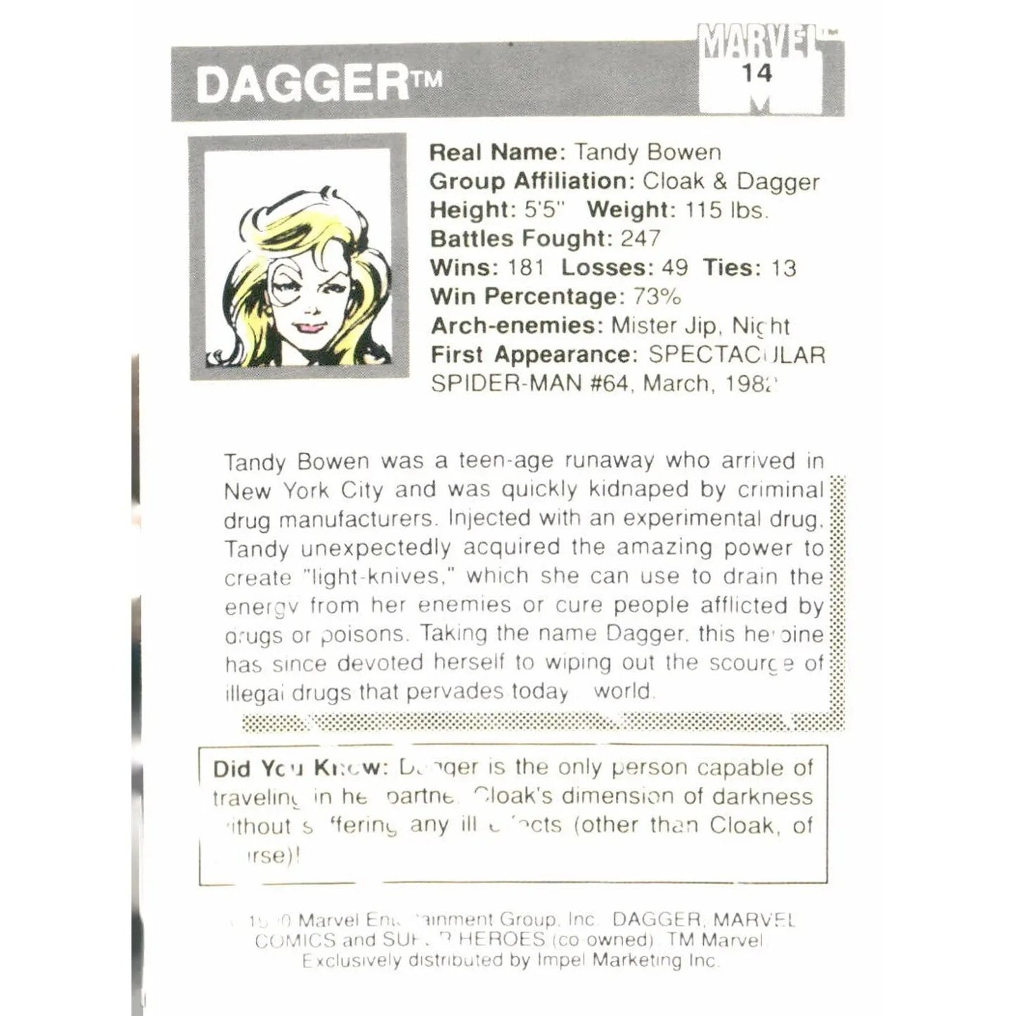 1990 Impel Marvel Universe #14 Dagger - MOD Shop LLC