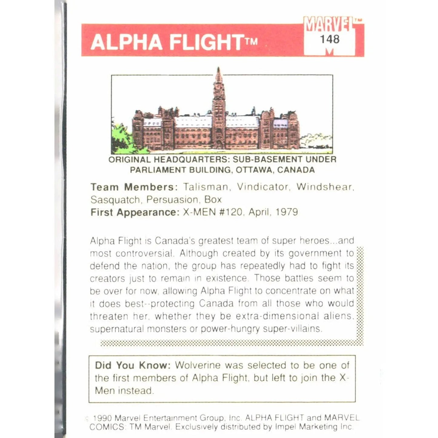 1990 Impel Marvel Universe #148 Alpha Flight - MOD Shop LLC