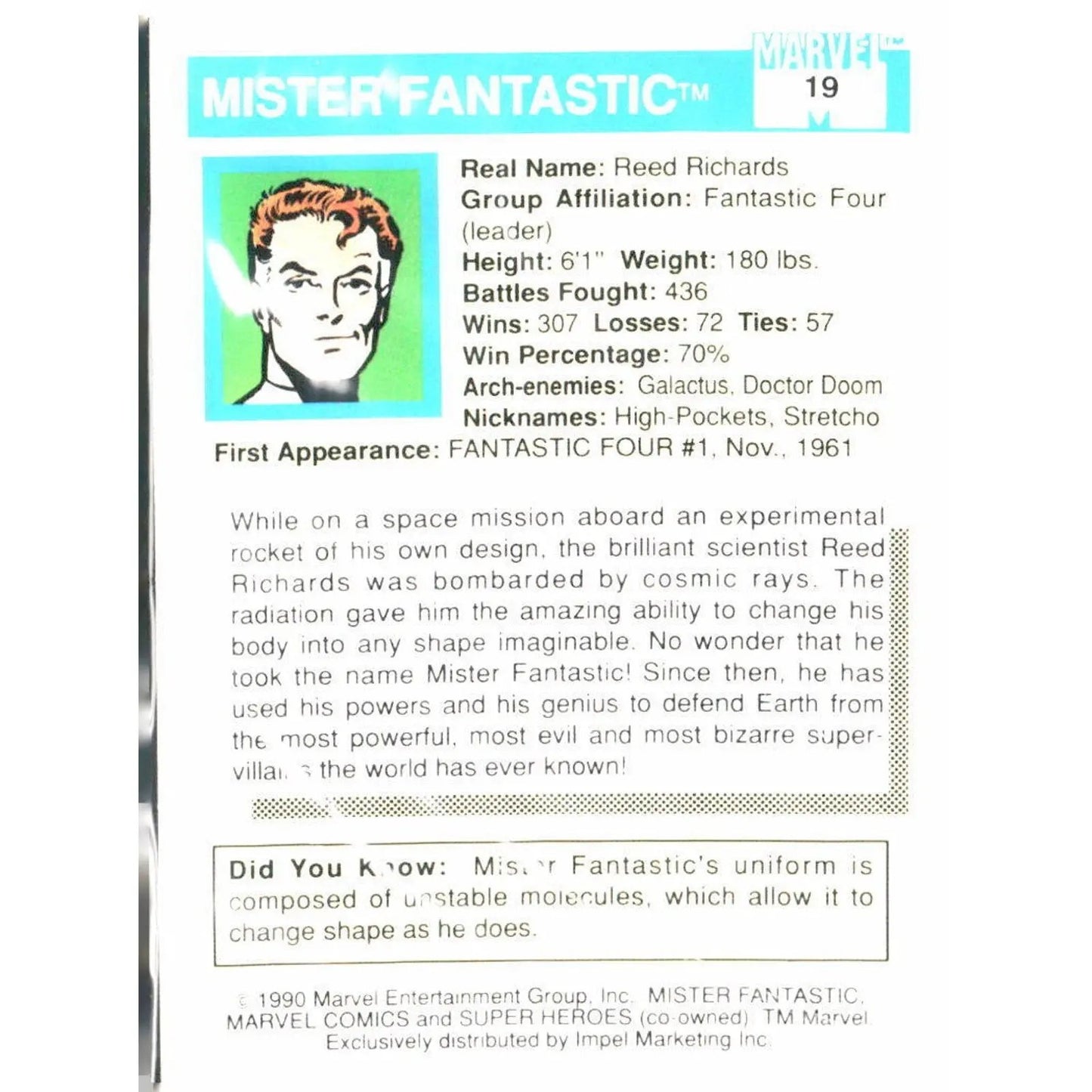 1990 Impel Marvel Universe #19 Mister Fantastic - MOD Shop LLC