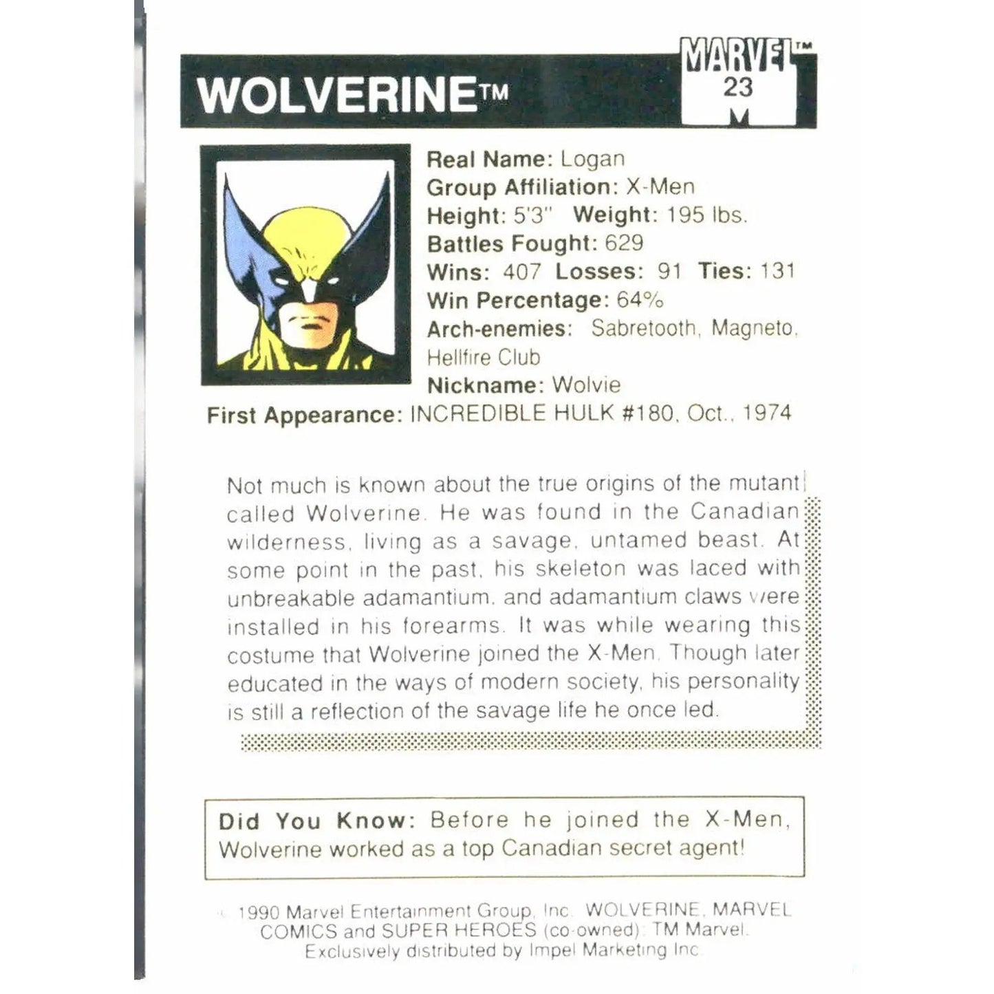 1990 Impel Marvel Universe #23 Wolverine - MOD Shop LLC