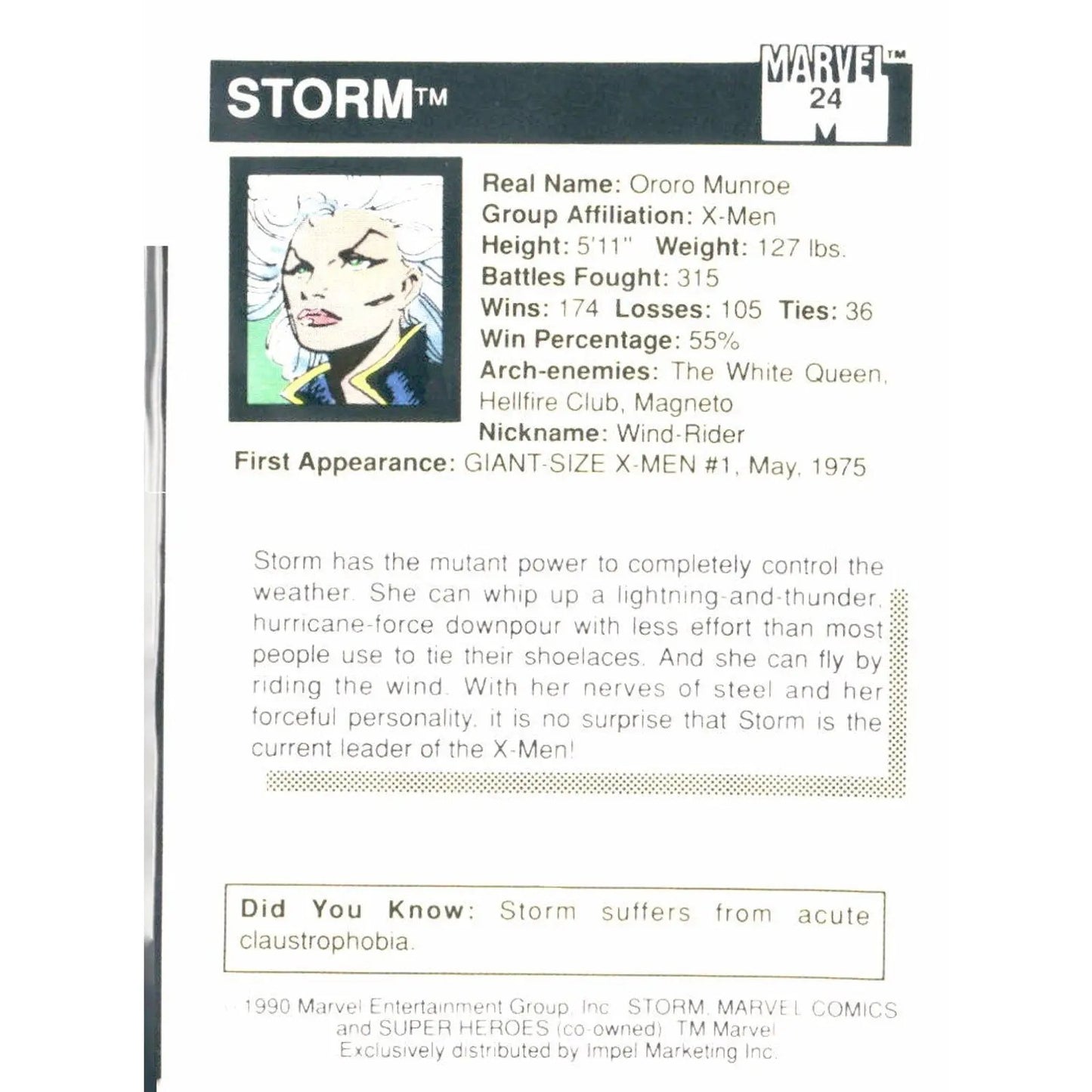 1990 Impel Marvel Universe #24 Storm - MOD Shop LLC