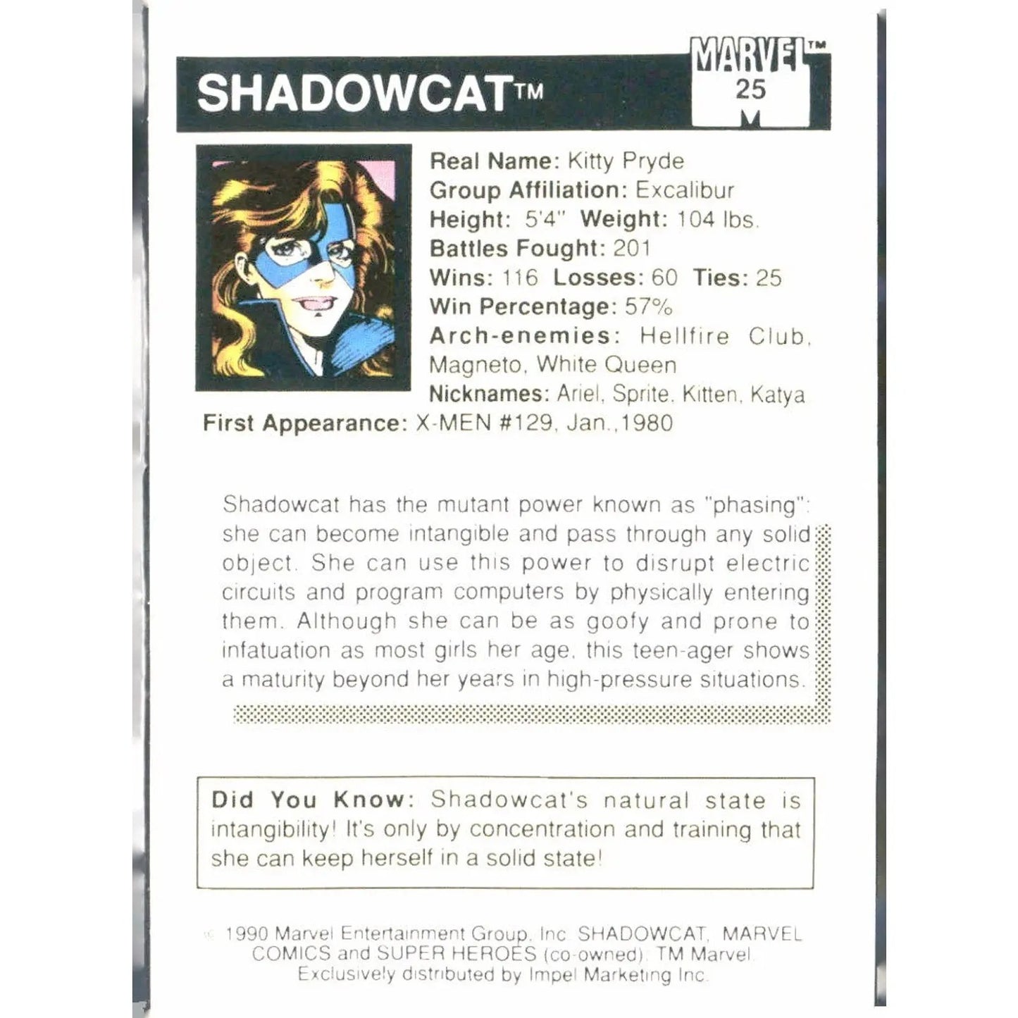 1990 Impel Marvel Universe #25 Shadowcat - MOD Shop LLC