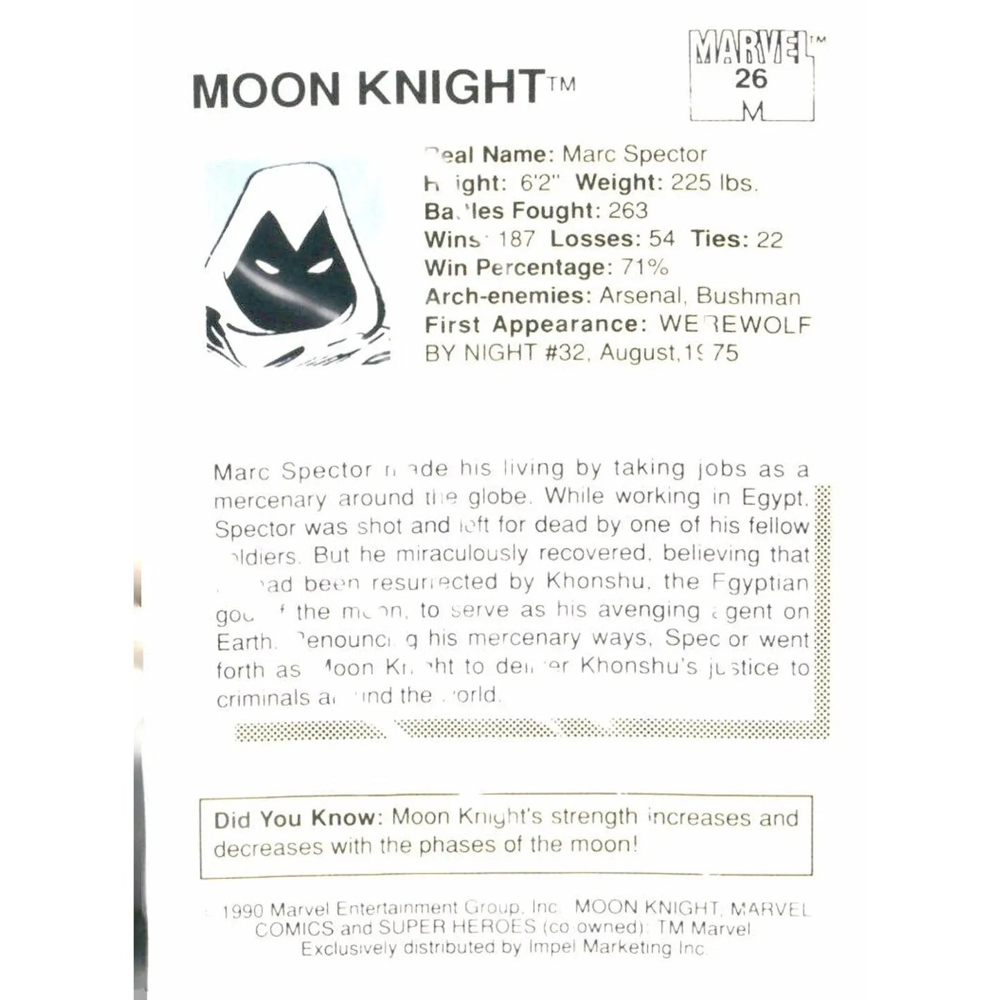 1990 Impel Marvel Universe #26 Moon Knight - MOD Shop LLC