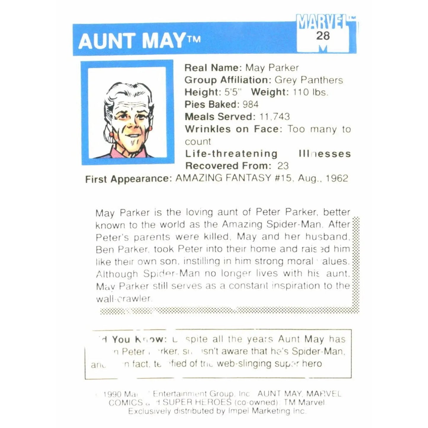 1990 Impel Marvel Universe #28 Aunt May - MOD Shop LLC