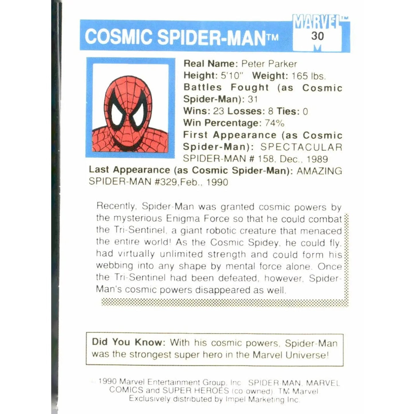 1990 Impel Marvel Universe #30 Cosmic Spider - Man - MOD Shop LLC