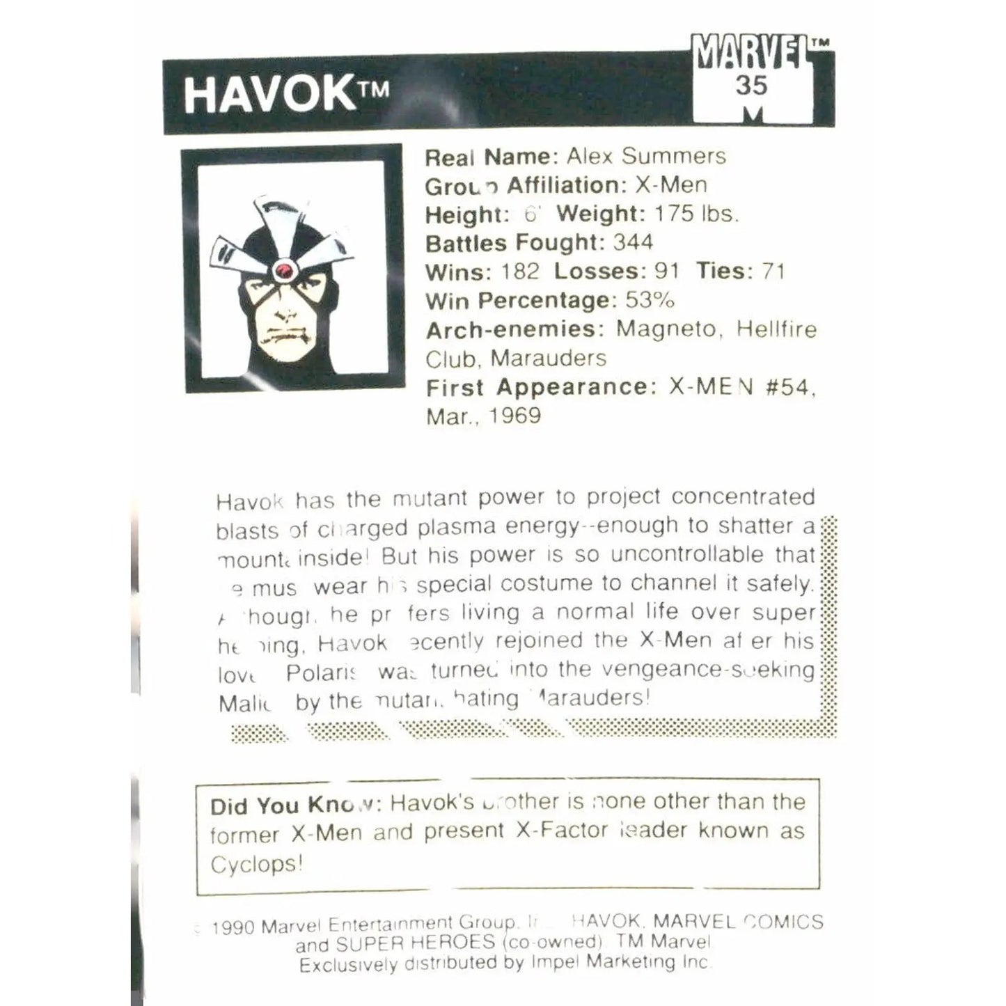 1990 Impel Marvel Universe #35 Havok - MOD Shop LLC