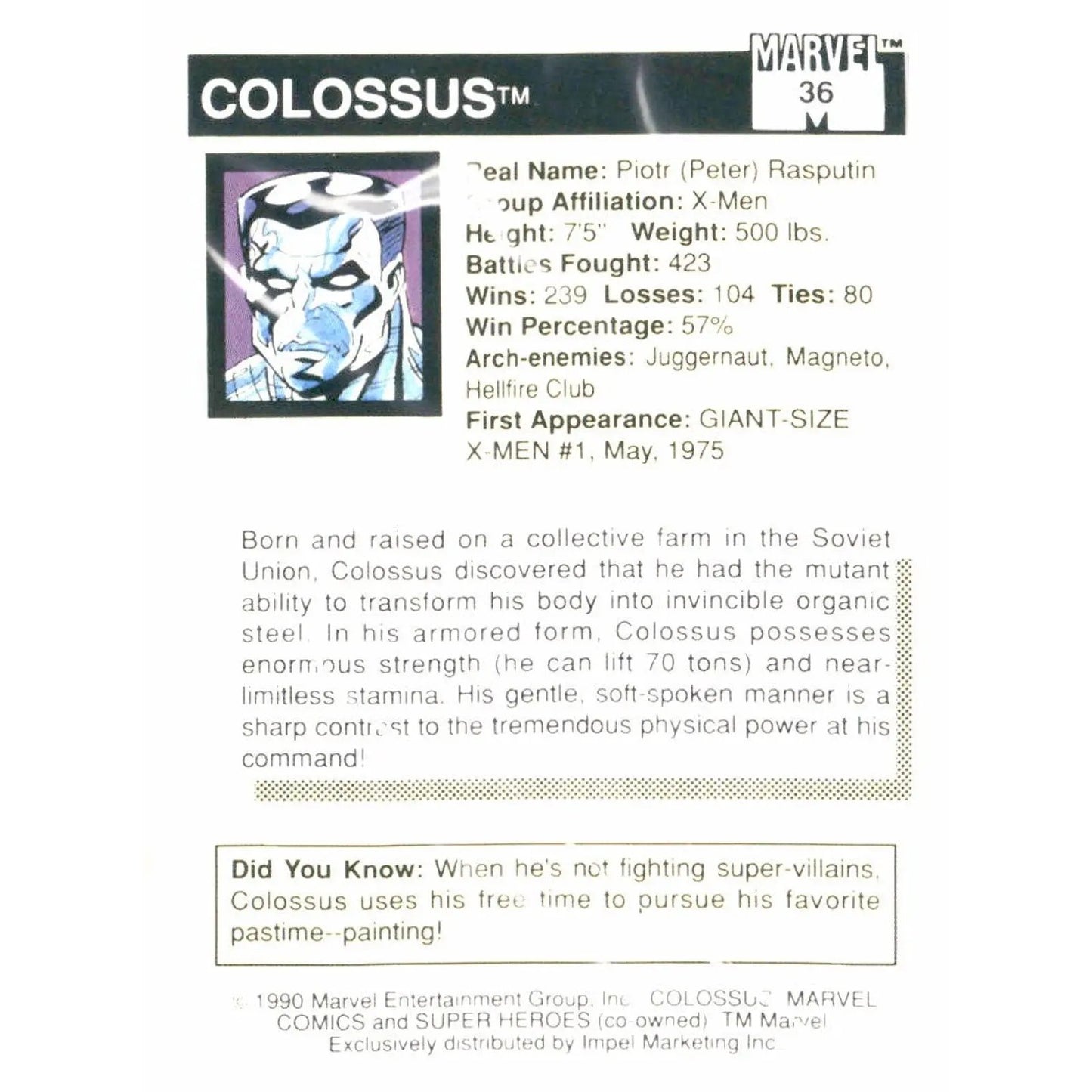 1990 Impel Marvel Universe #36 Colossus - MOD Shop LLC