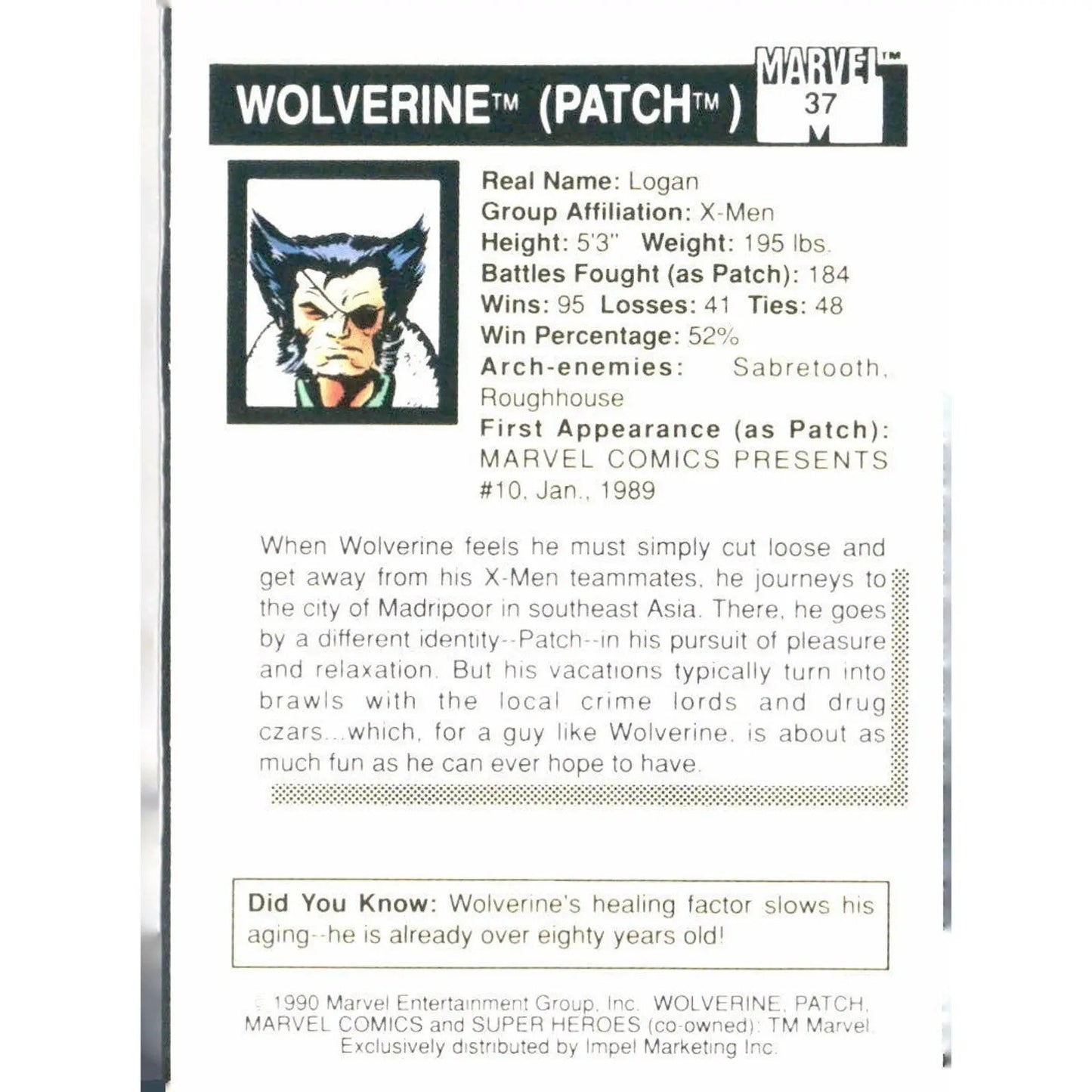 1990 Impel Marvel Universe #37 Wolverine - MOD Shop LLC