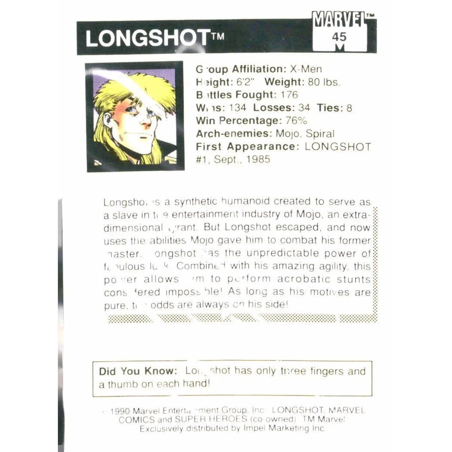 1990 Impel Marvel Universe #45 Longshot - MOD Shop LLC