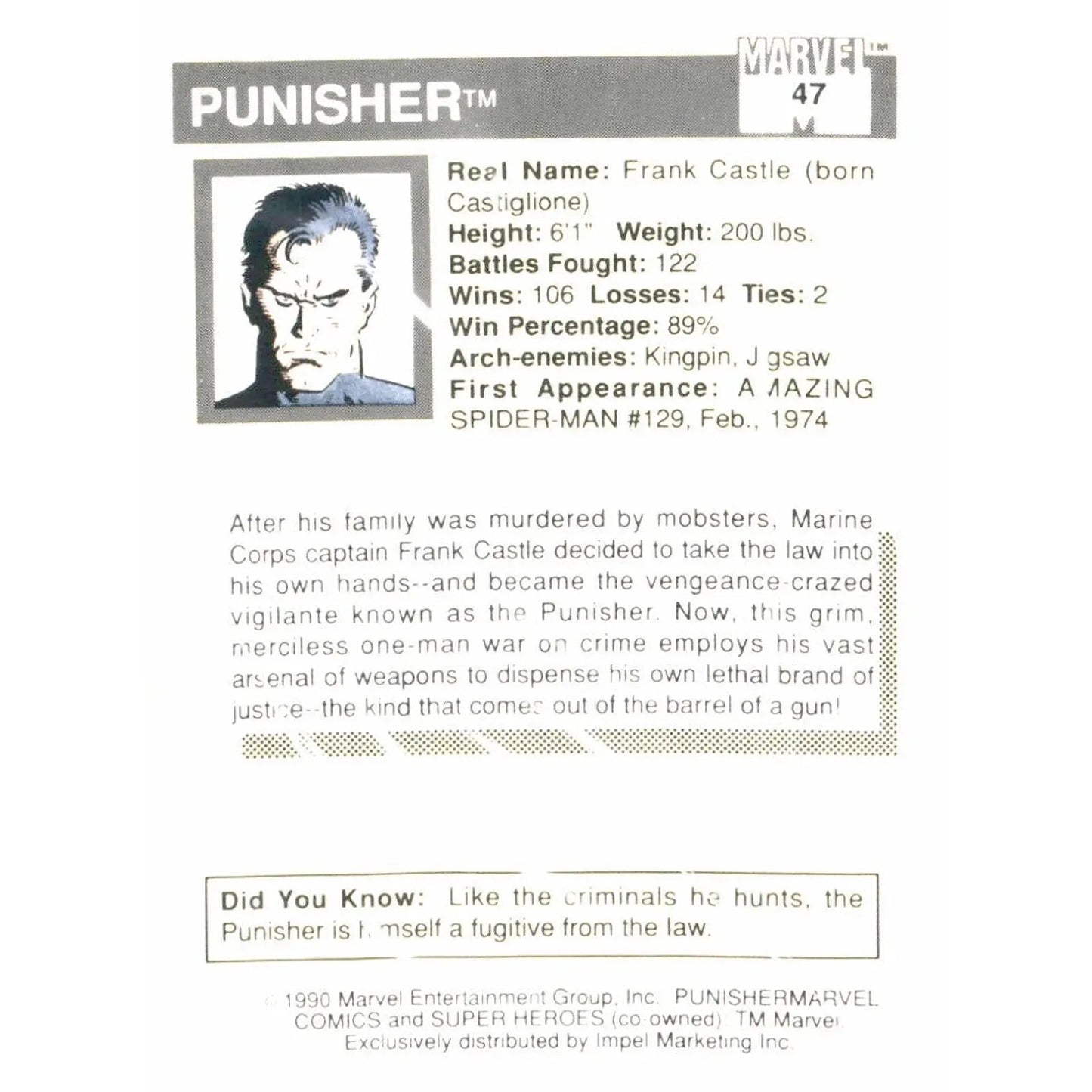 1990 Impel Marvel Universe #47 Punisher - MOD Shop LLC