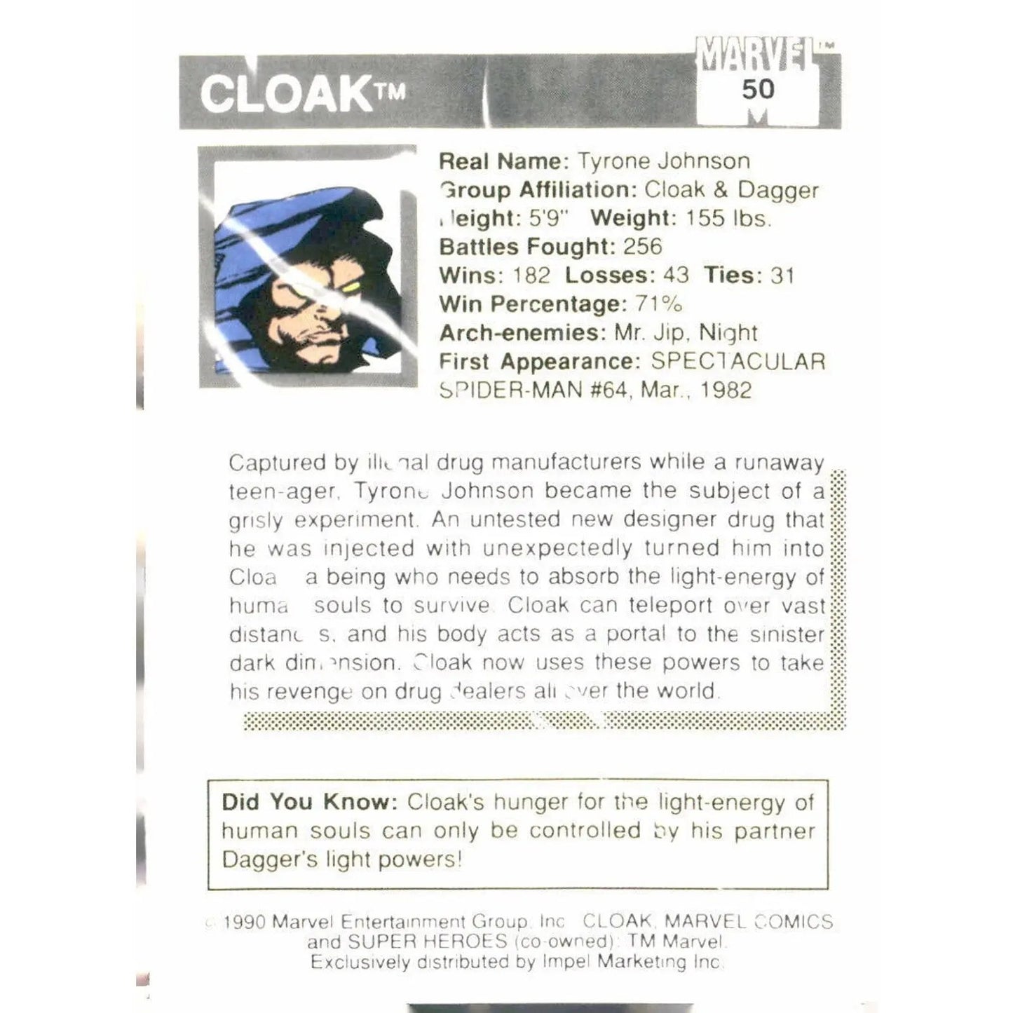 1990 Impel Marvel Universe #50 Cloak - MOD Shop LLC