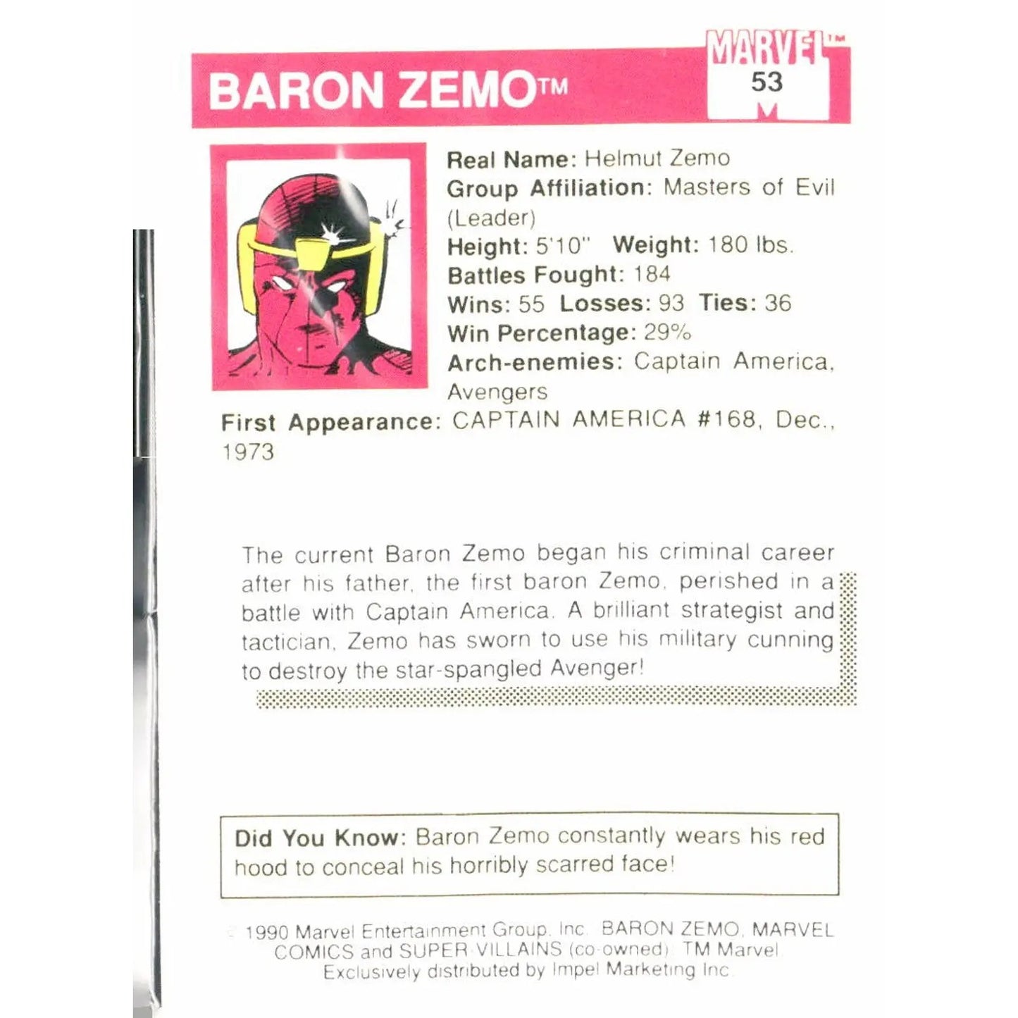 1990 Impel Marvel Universe #53 Baron Zemo - MOD Shop LLC