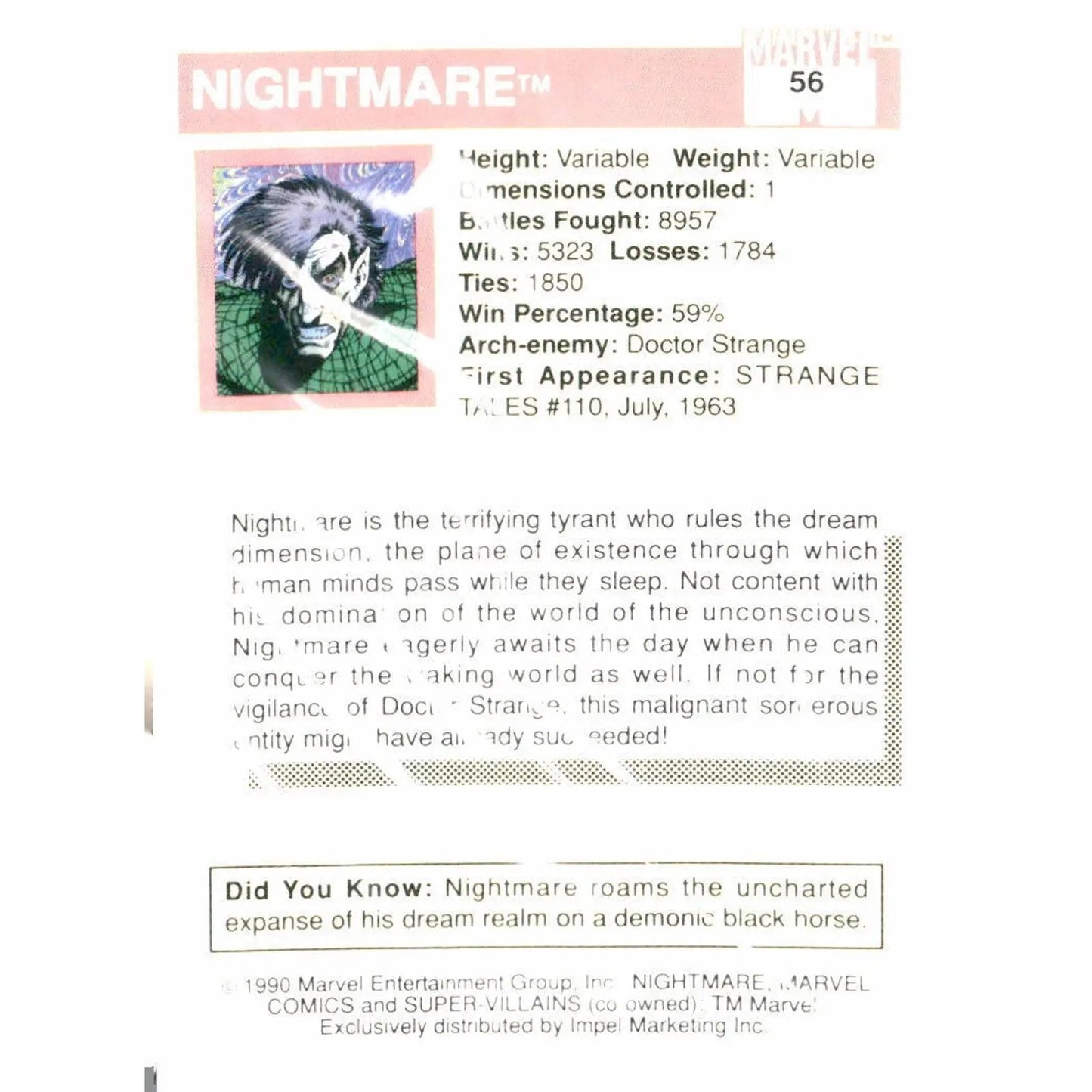 1990 Impel Marvel Universe #56 Nightmare - MOD Shop LLC