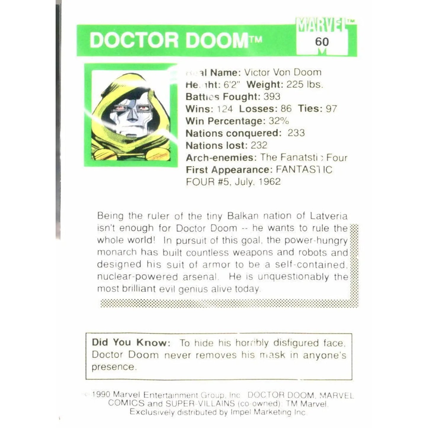 1990 Impel Marvel Universe #60 Doctor Doom - MOD Shop LLC