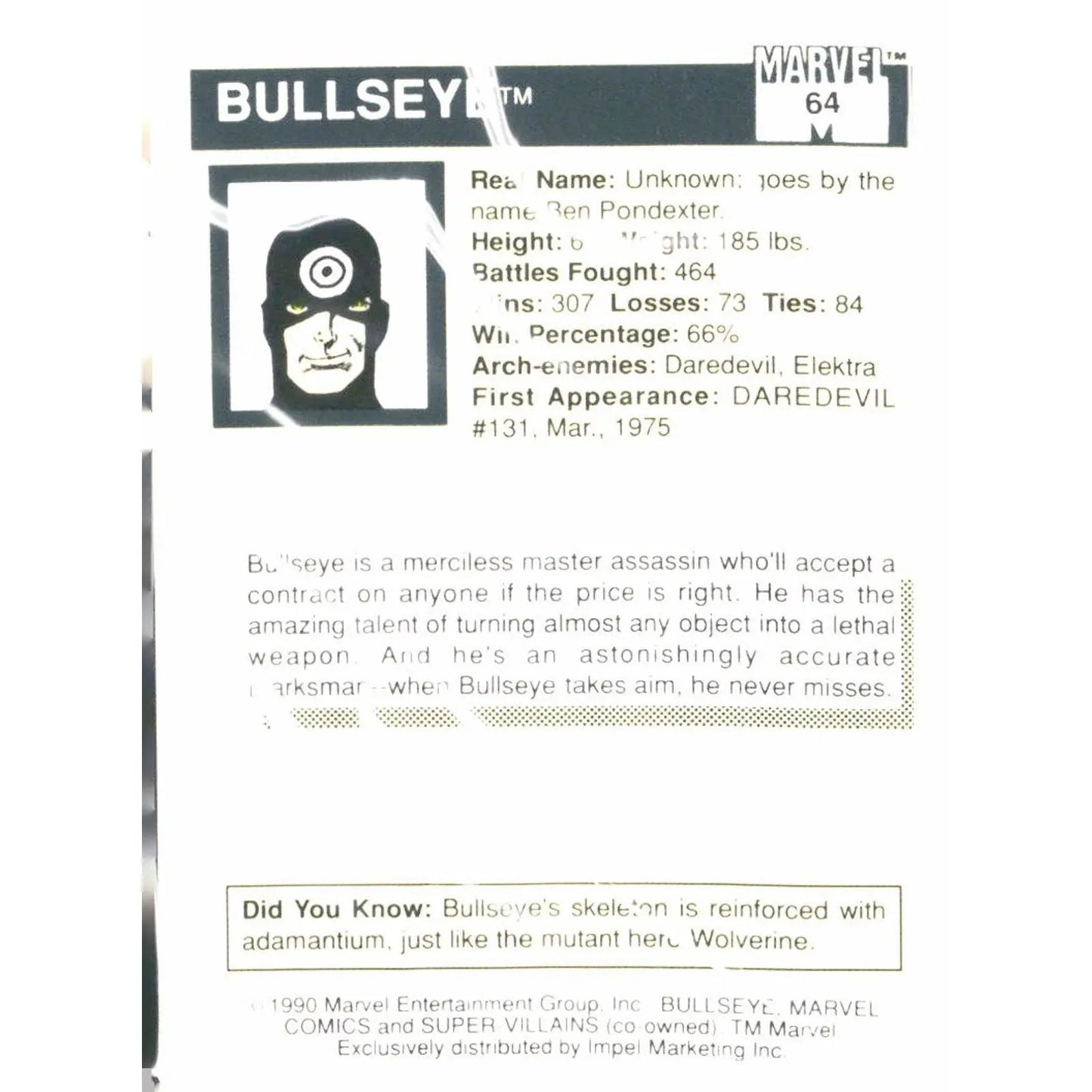 1990 Impel Marvel Universe #64 Bullseye - MOD Shop LLC