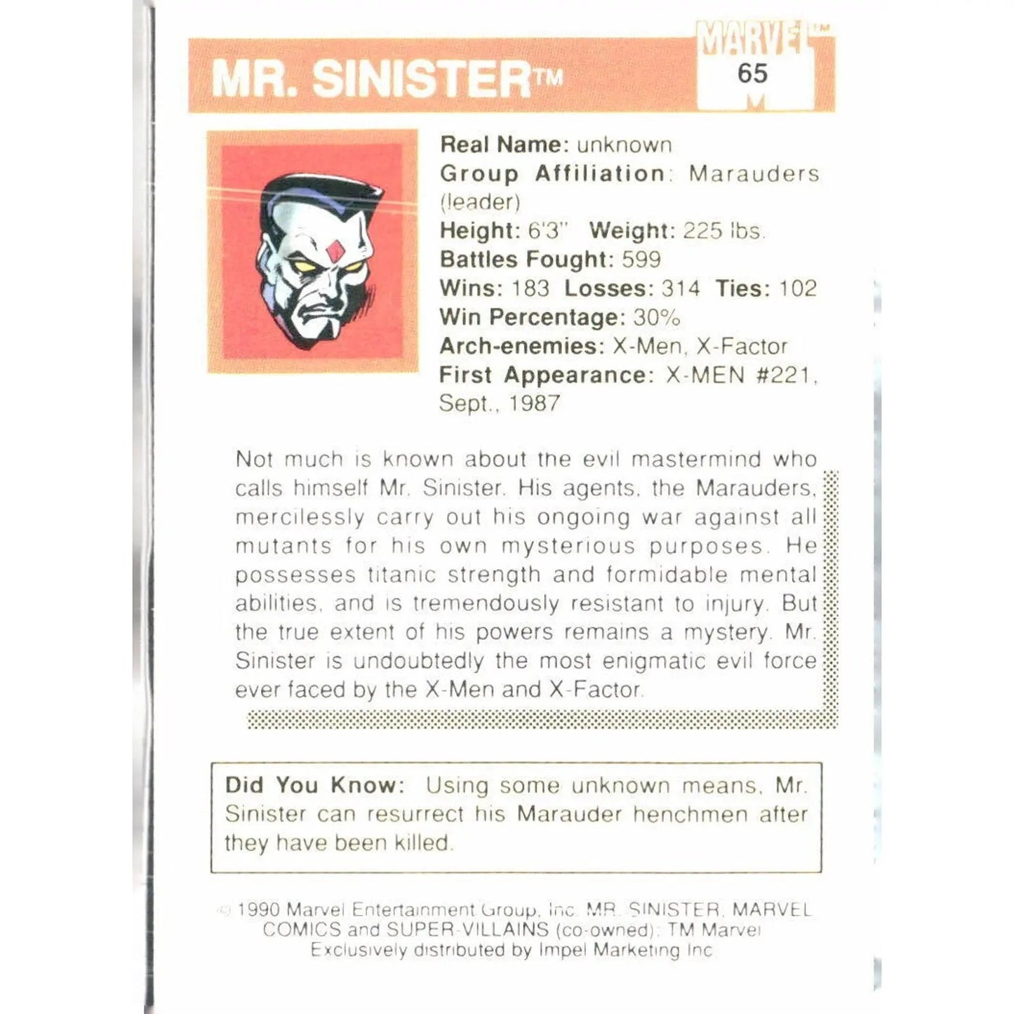 1990 Impel Marvel Universe #65 Mr. Sinister - MOD Shop LLC