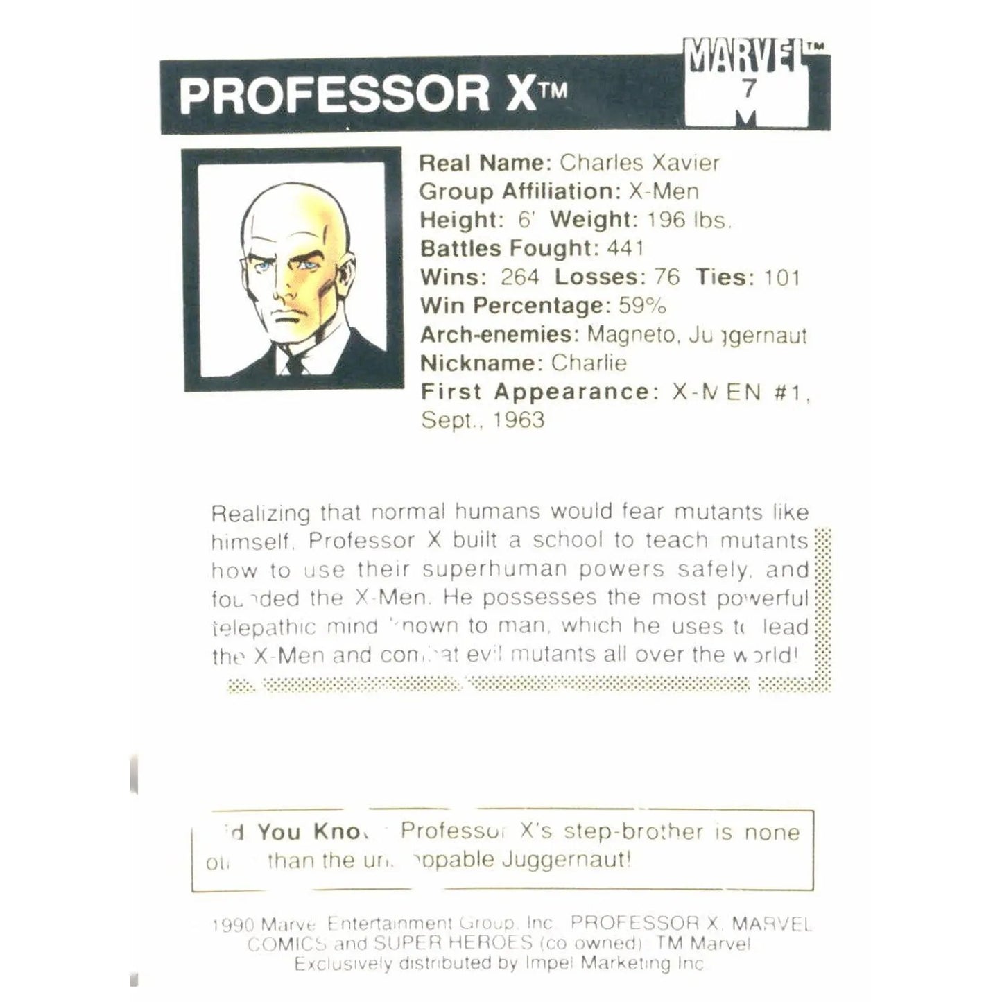 1990 Impel Marvel Universe #7 Professor X - MOD Shop LLC