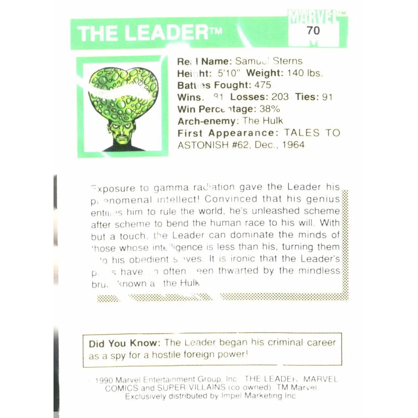 1990 Impel Marvel Universe #70 The Leader - MOD Shop LLC