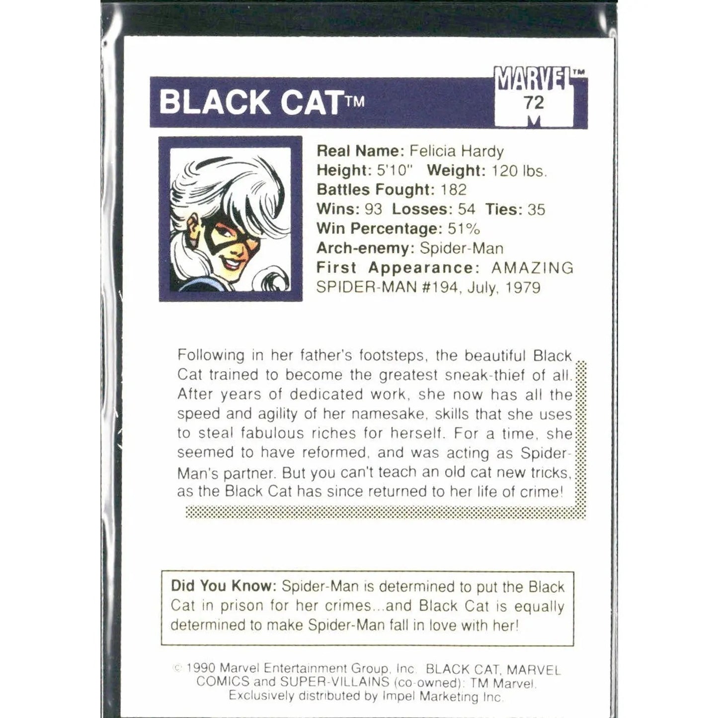 1990 Impel Marvel Universe #72 Black Cat - MOD Shop LLC