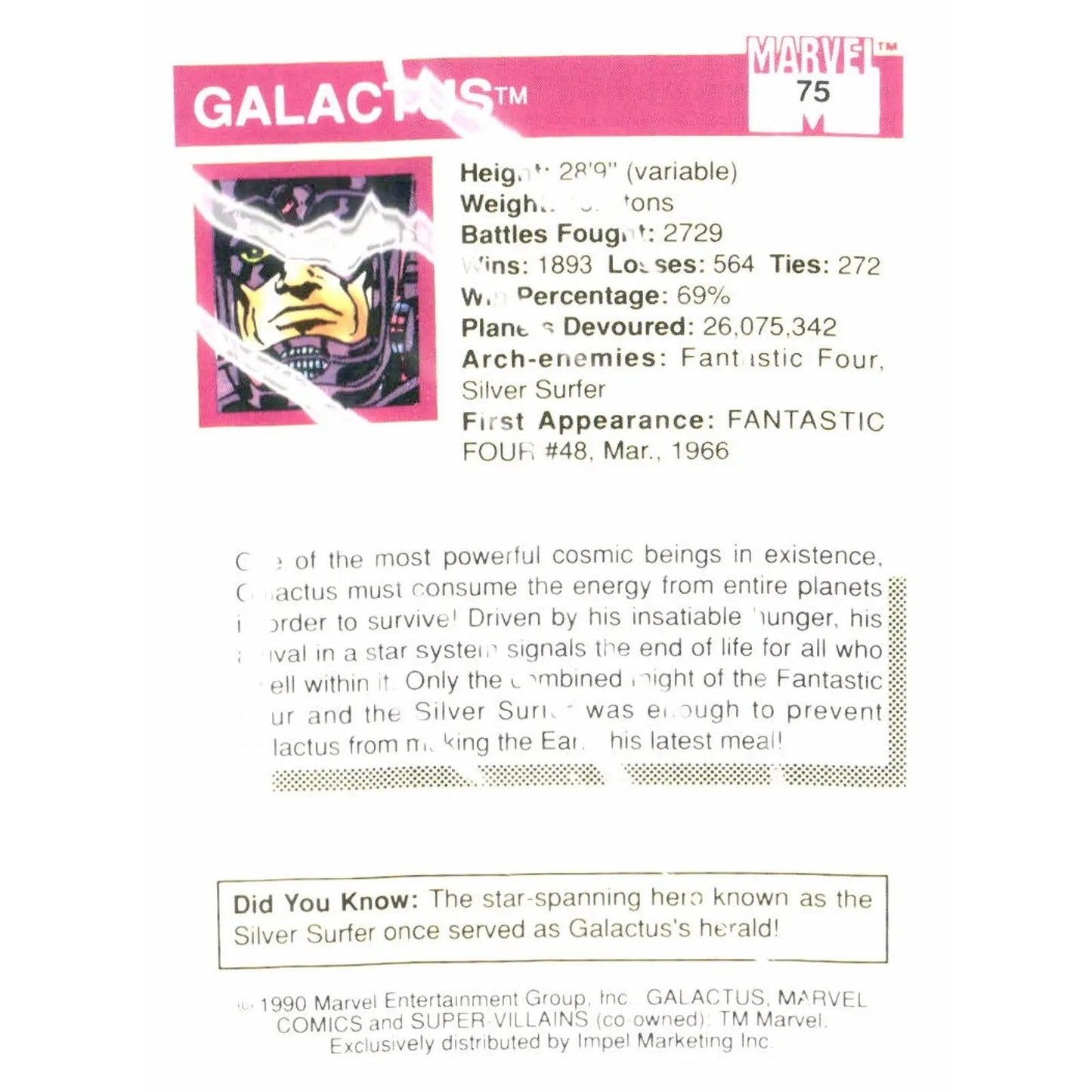 1990 Impel Marvel Universe #75 Galactus - MOD Shop LLC
