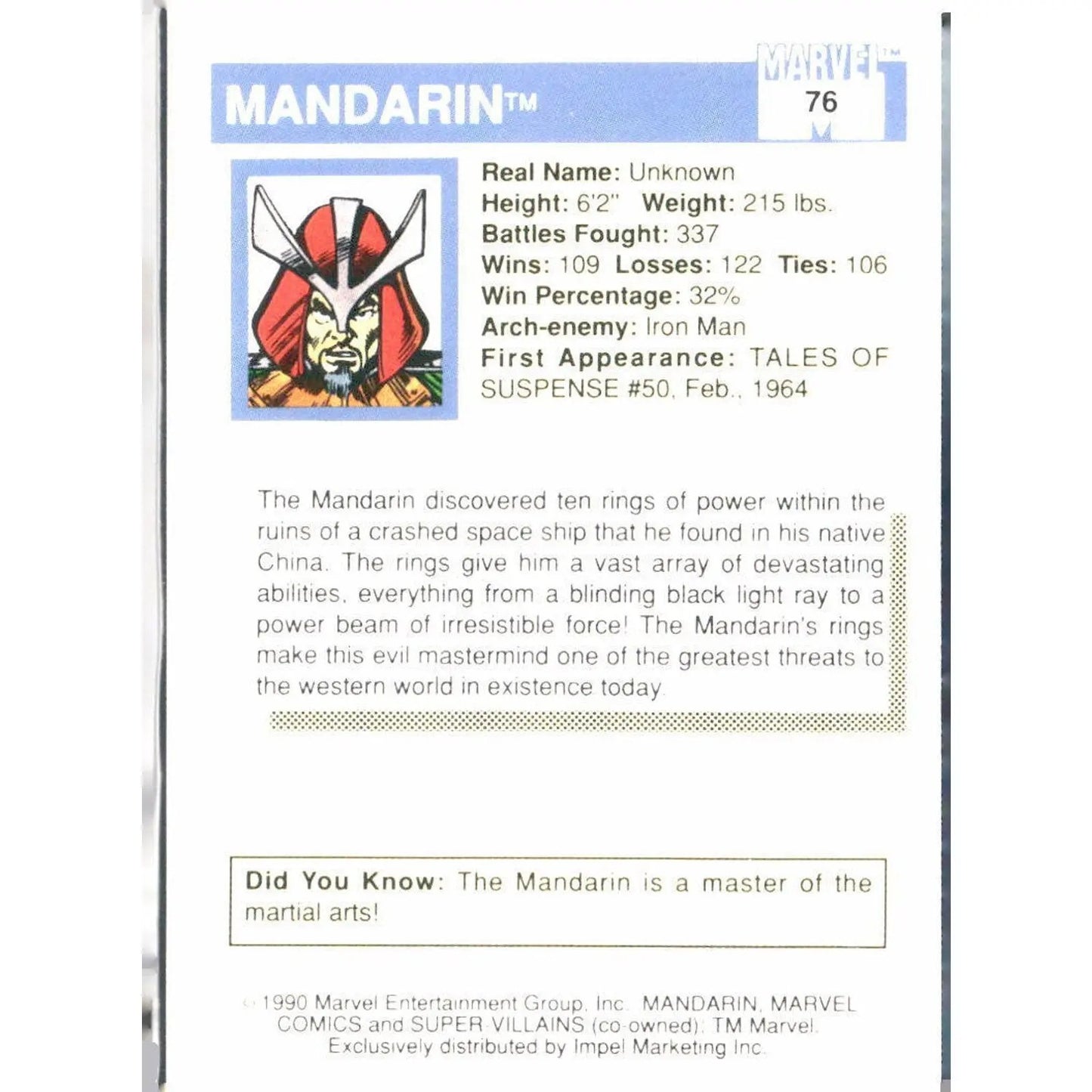 1990 Impel Marvel Universe #76 Mandarin - MOD Shop LLC