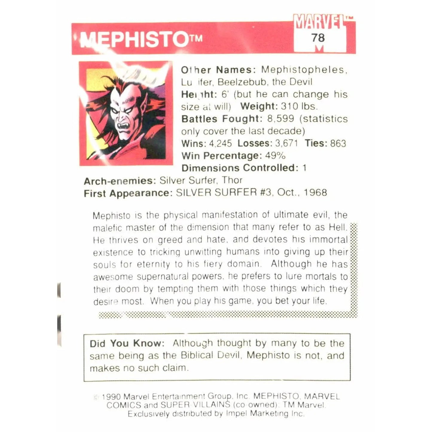 1990 Impel Marvel Universe #78 Mephisto - MOD Shop LLC