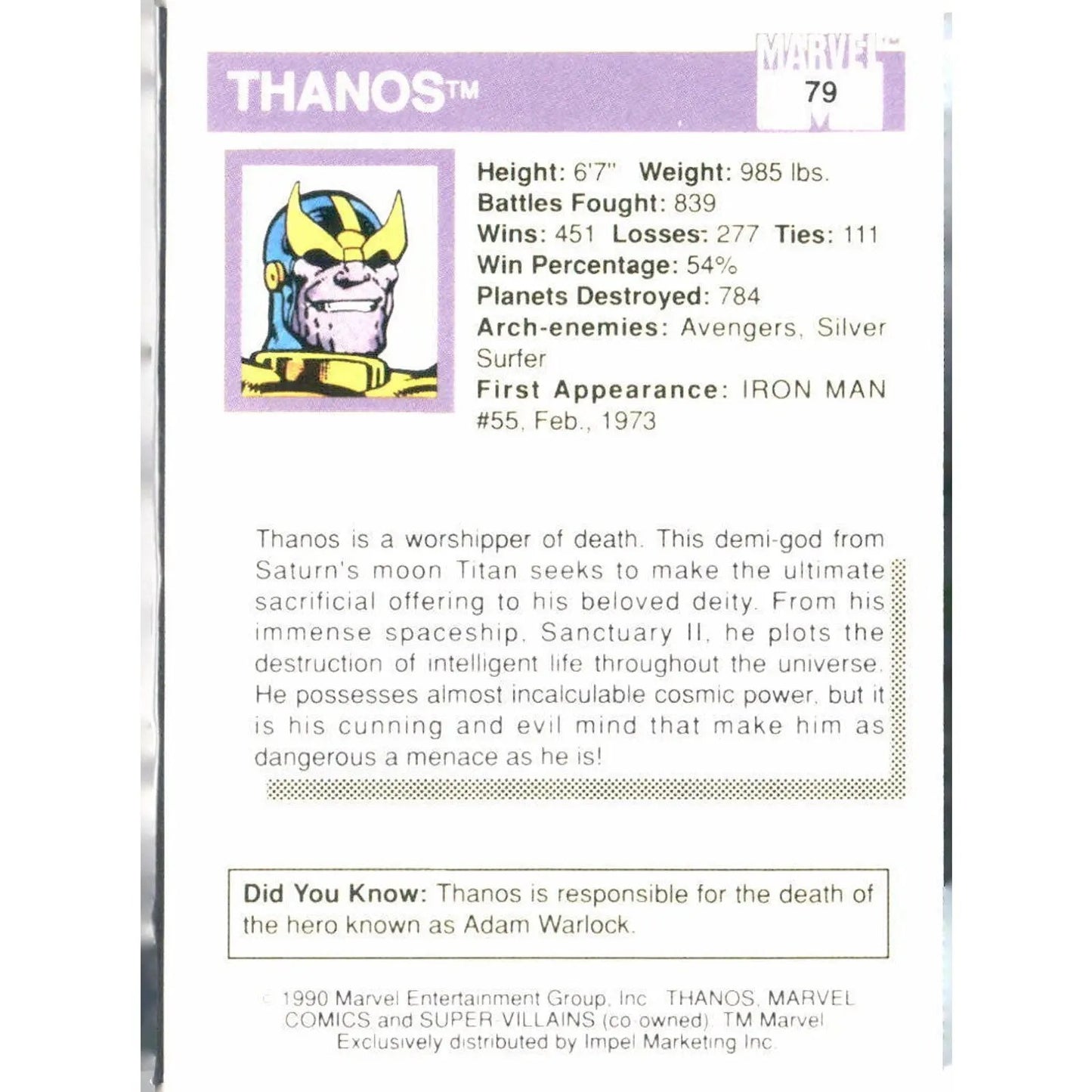 1990 Impel Marvel Universe #79 Thanos - MOD Shop LLC