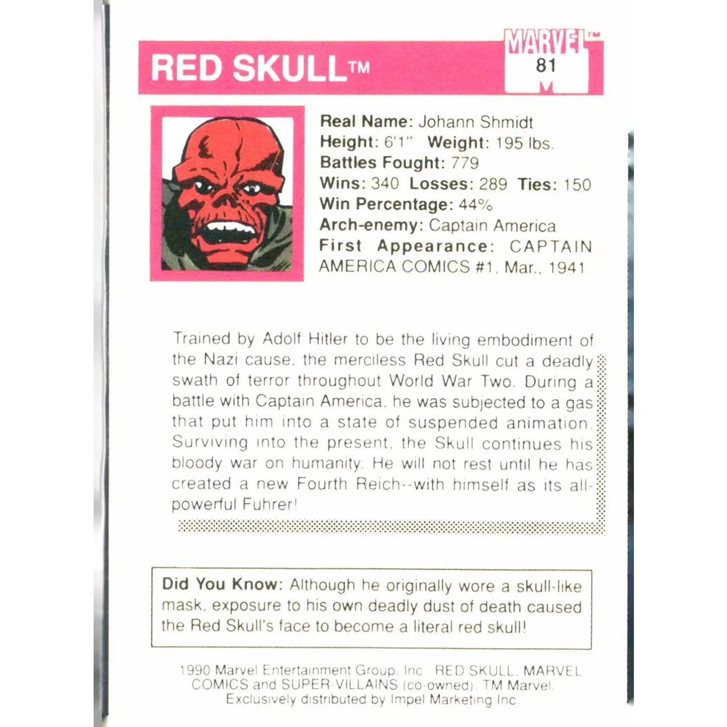1990 Impel Marvel Universe #81 Red Skull - MOD Shop LLC