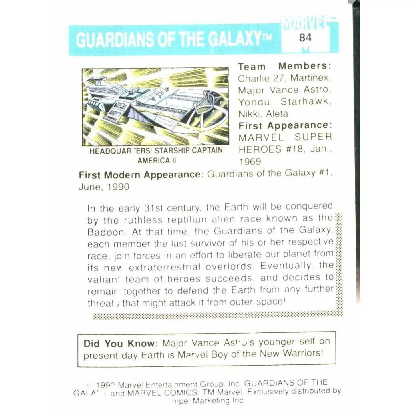 1990 Impel Marvel Universe #84 Guardians of the Galaxy - MOD Shop LLC
