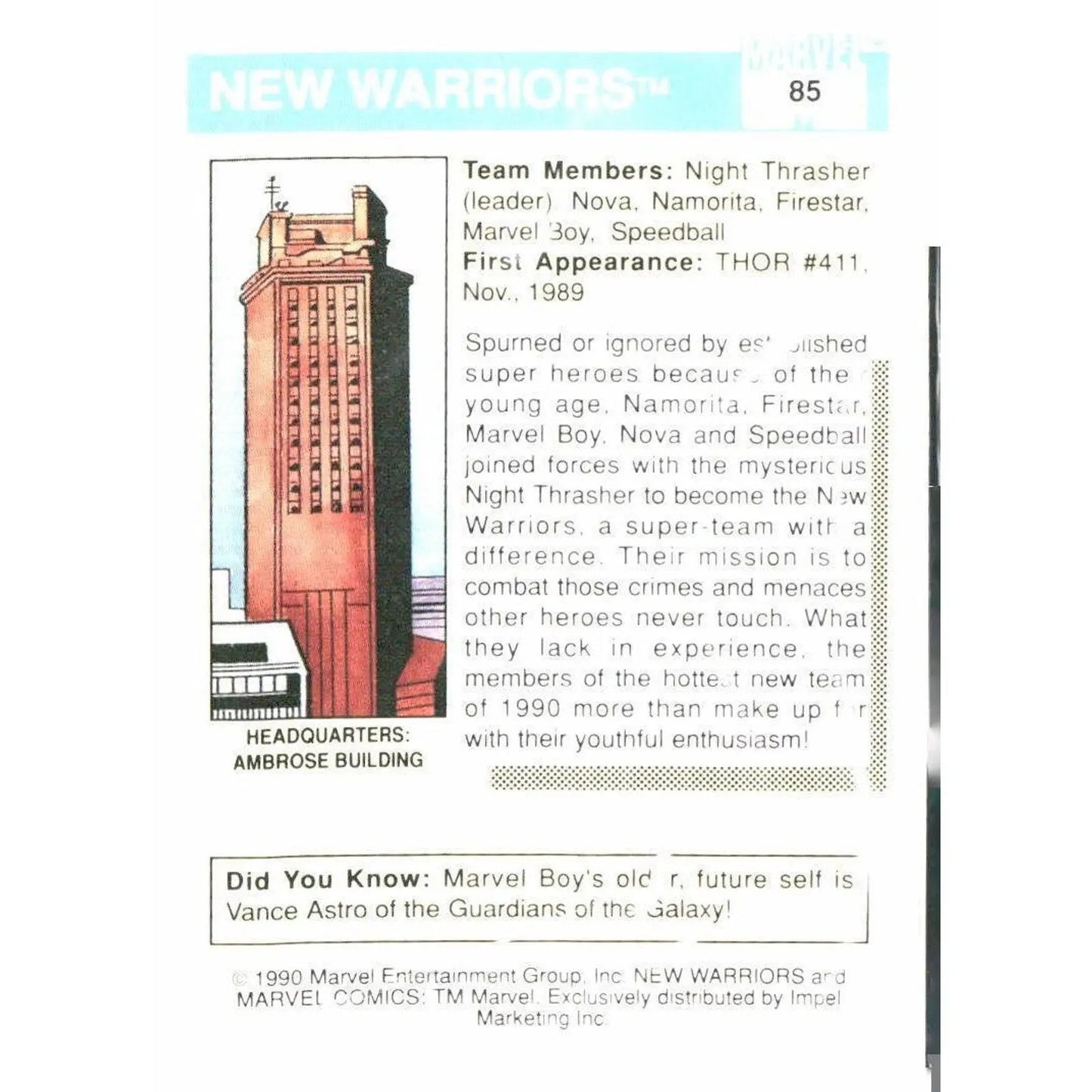 1990 Impel Marvel Universe #85 New Warriors - MOD Shop LLC