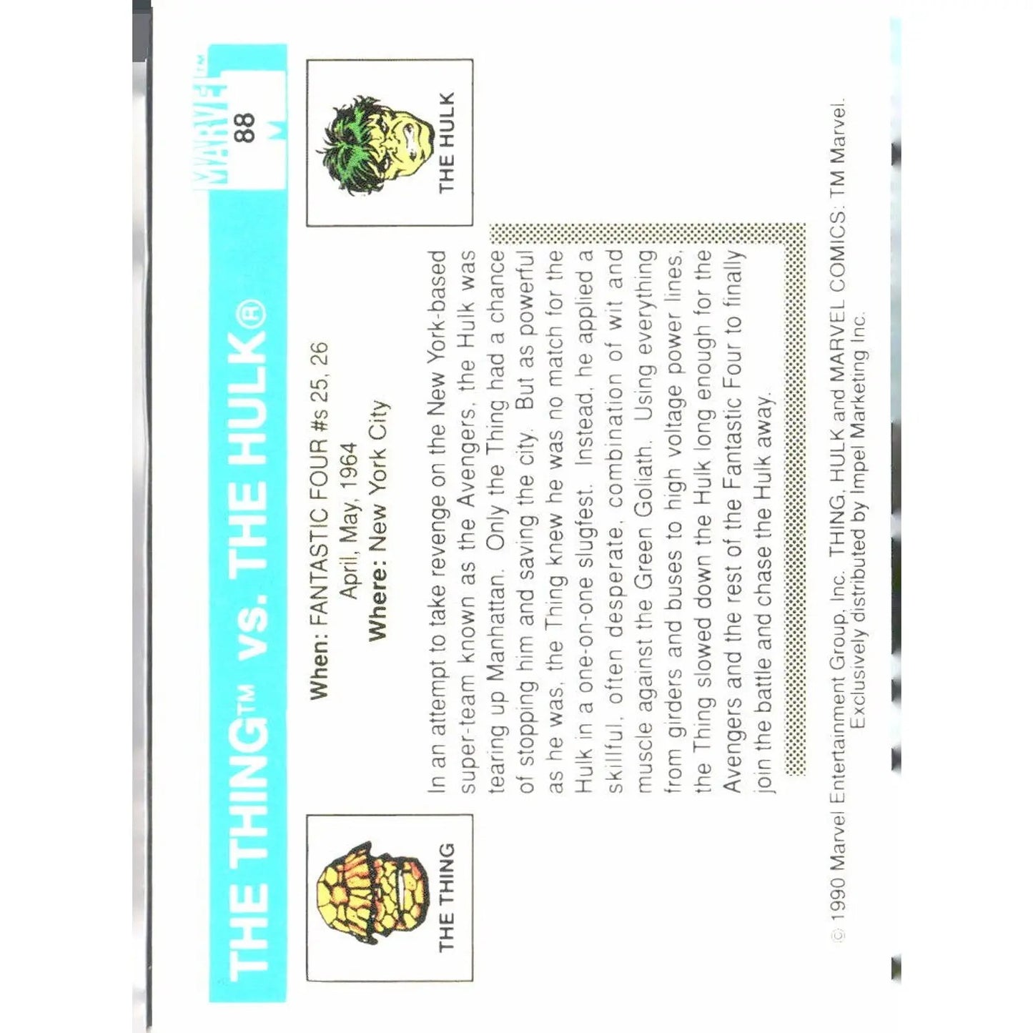 1990 Impel Marvel Universe #88 Thing vs. Hulk - MOD Shop LLC