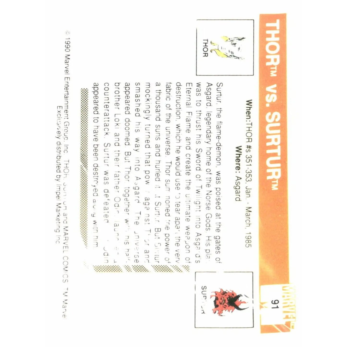 1990 Impel Marvel Universe #91 Thor vs. Surtur - MOD Shop LLC