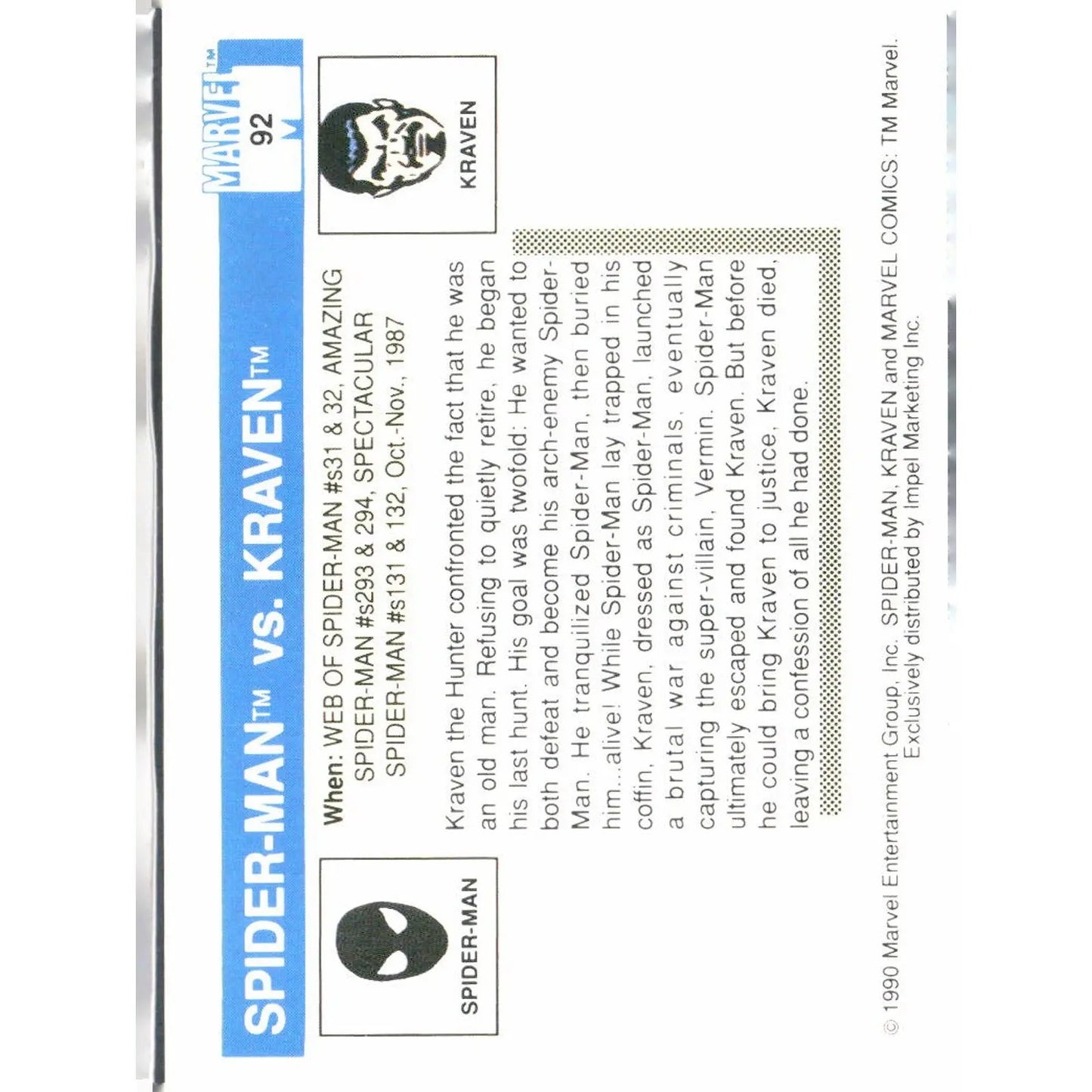 1990 Impel Marvel Universe #92 Spider - Man vs. Kraven - MOD Shop LLC