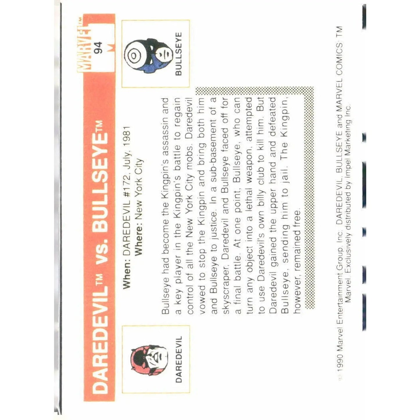 1990 Impel Marvel Universe #94 Daredevil vs. Bullseye - MOD Shop LLC