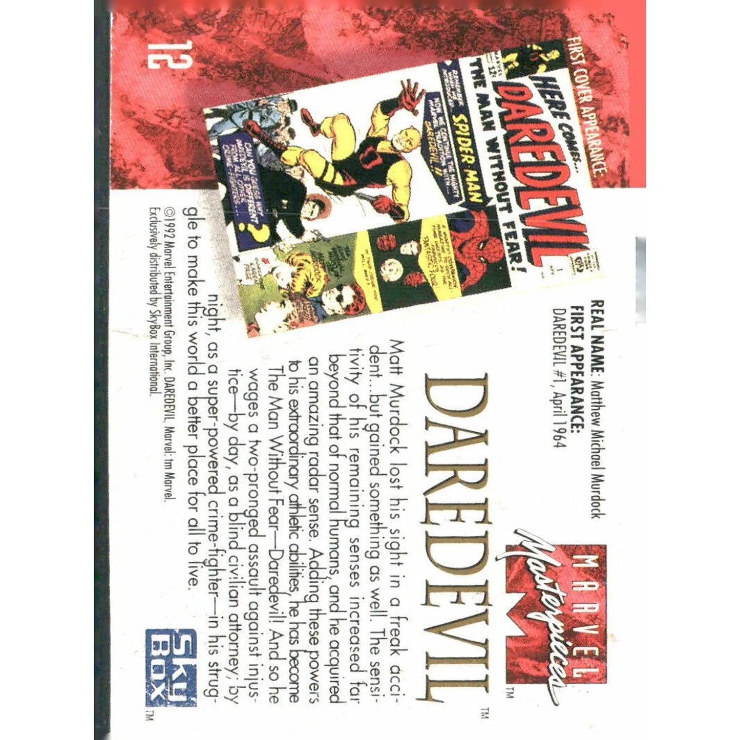 1992 SkyBox Marvel Masterpieces #12 Daredevil - MOD Shop LLC