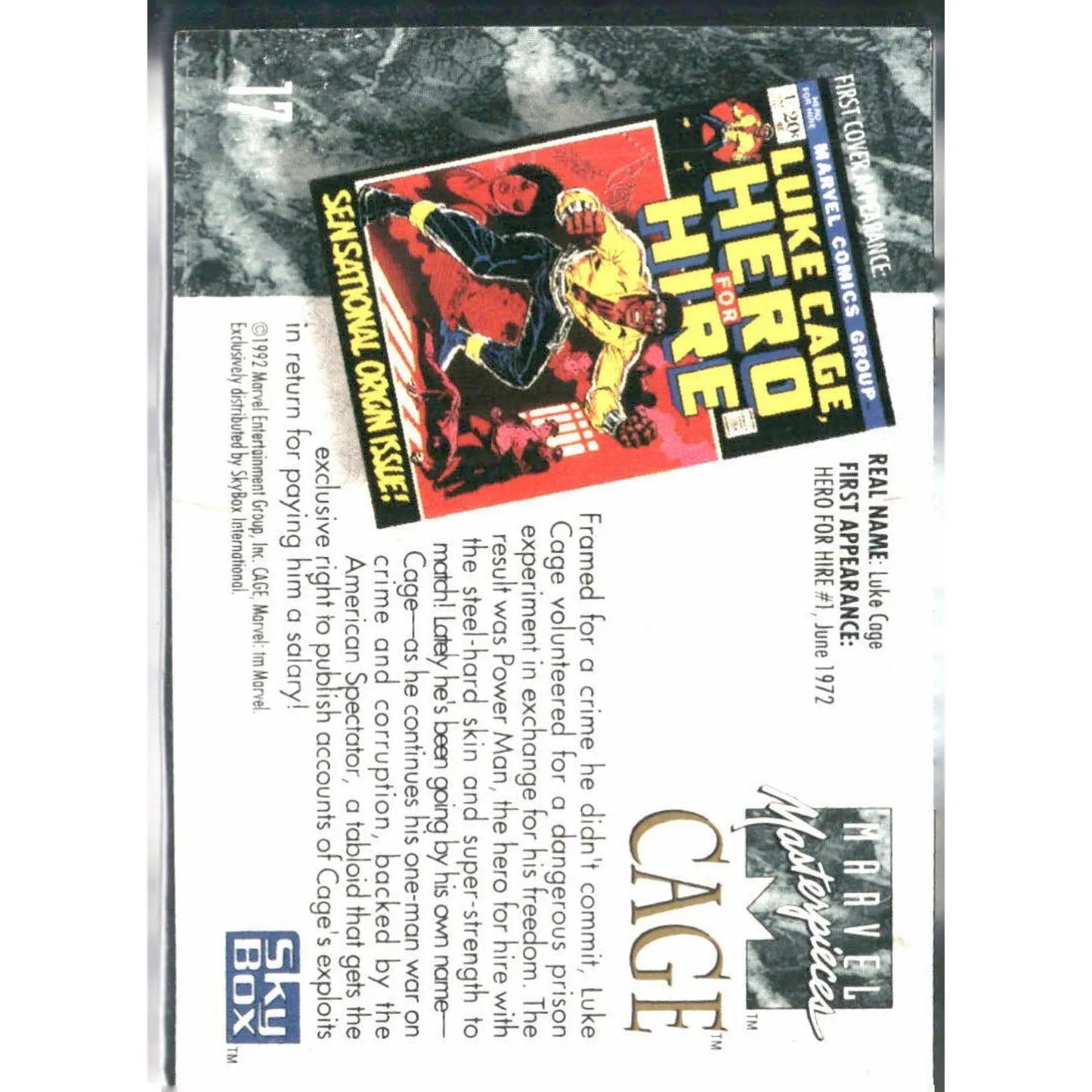 1992 SkyBox Marvel Masterpieces #17 Cage - MOD Shop LLC