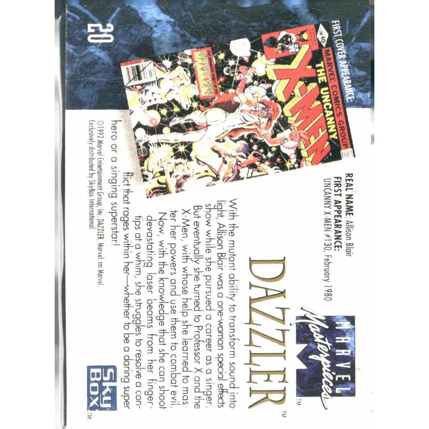 1992 SkyBox Marvel Masterpieces #20 Dazzler - MOD Shop LLC