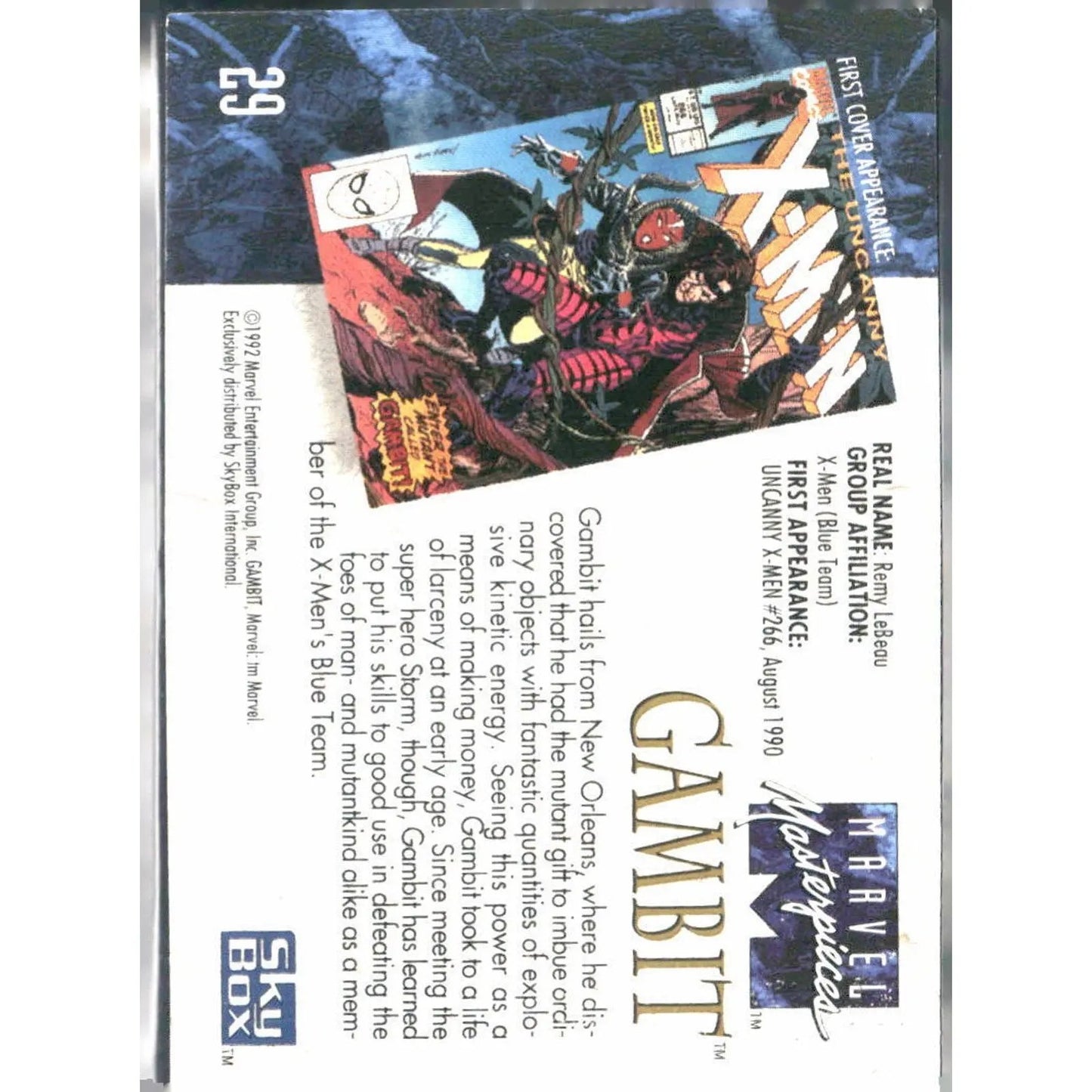 1992 SkyBox Marvel Masterpieces #29 Gambit - MOD Shop LLC
