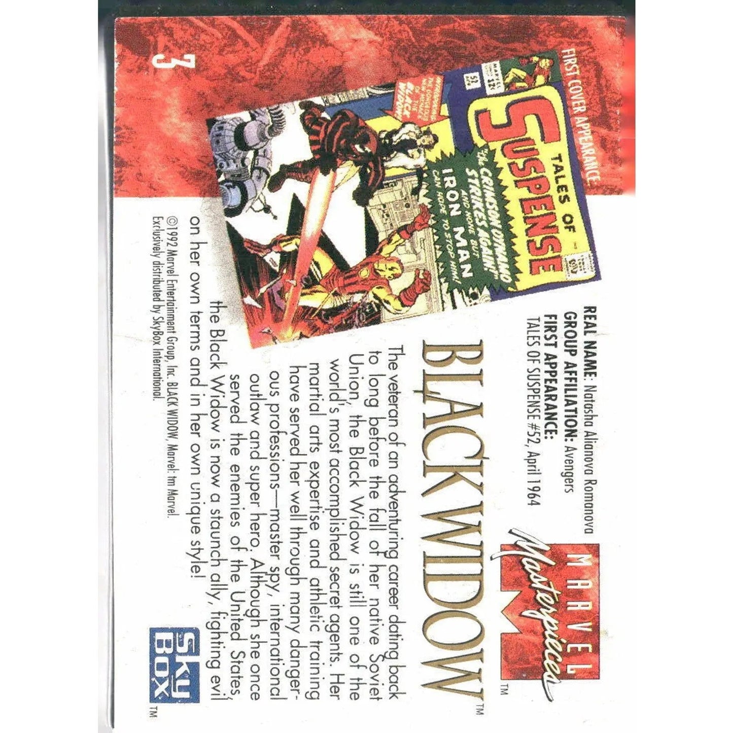 1992 SkyBox Marvel Masterpieces #3 Black Widow - MOD Shop LLC